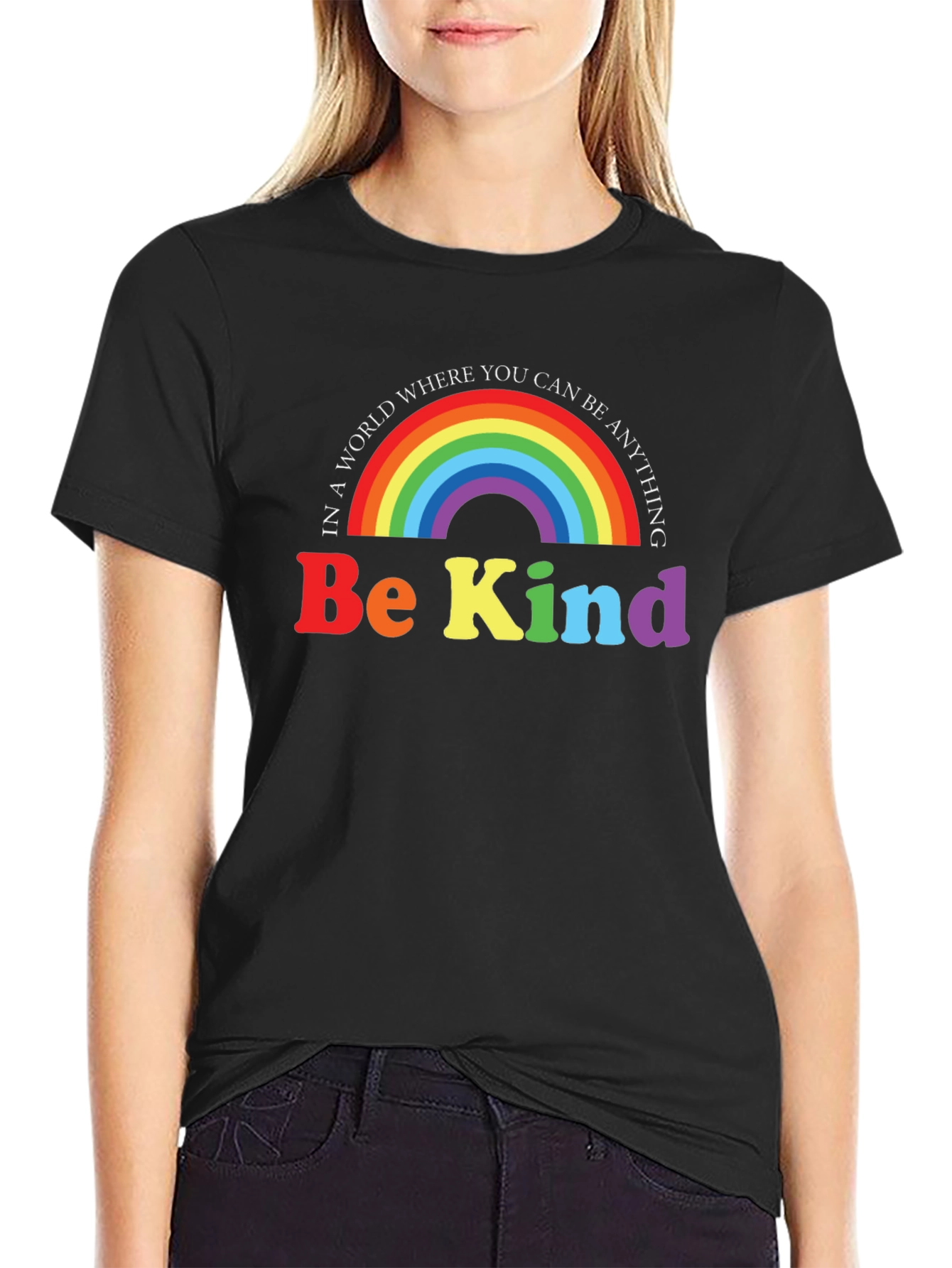 Black Be Kind Rainbow Graphic Tee view 2
