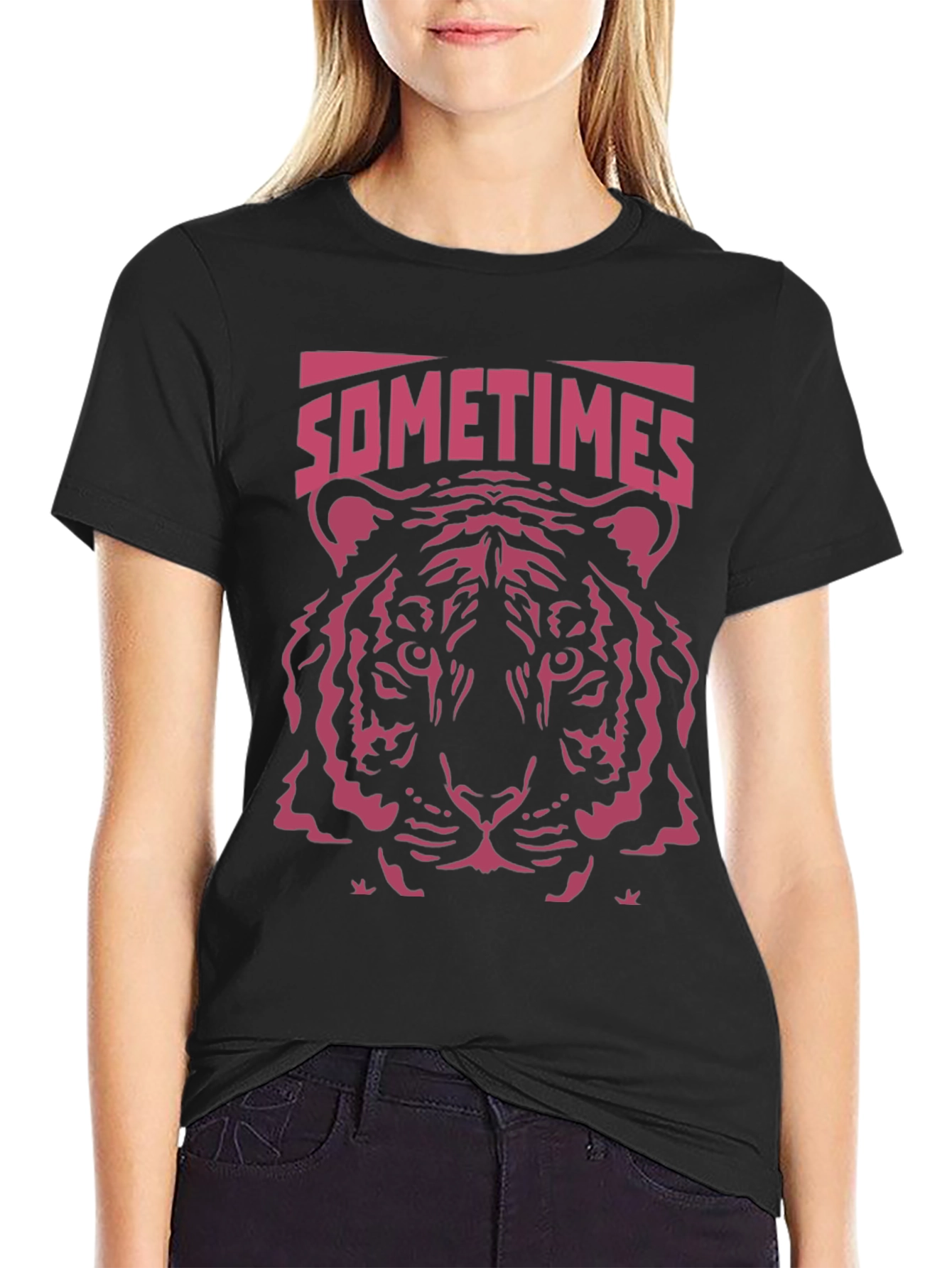 Black Sometimes Tiger Graphic T-Shirt - Cool Animal Tee view 2