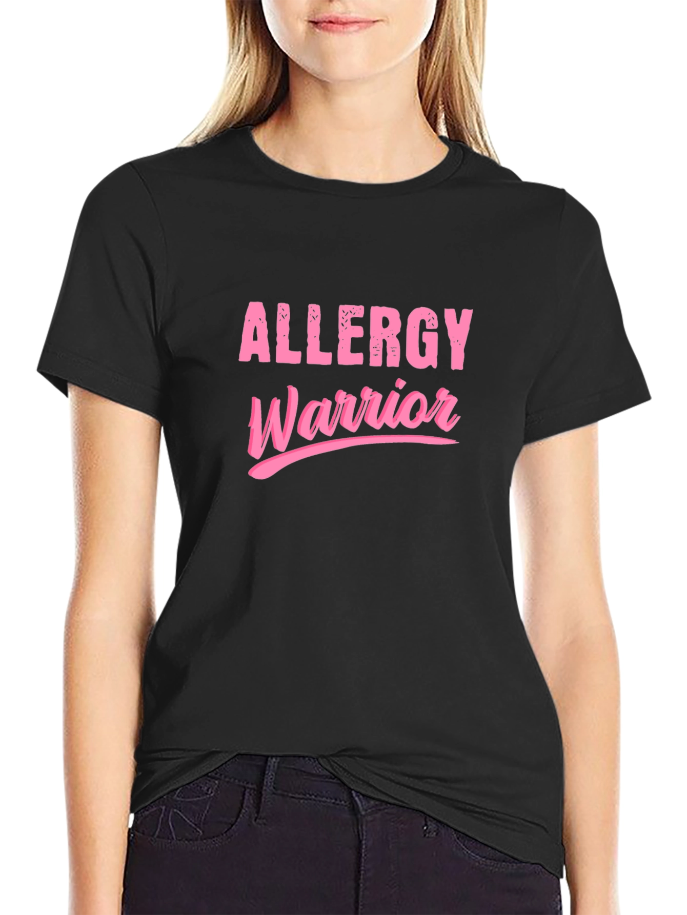 Black Allergy Warrior Pink Graphic T-Shirt view 2