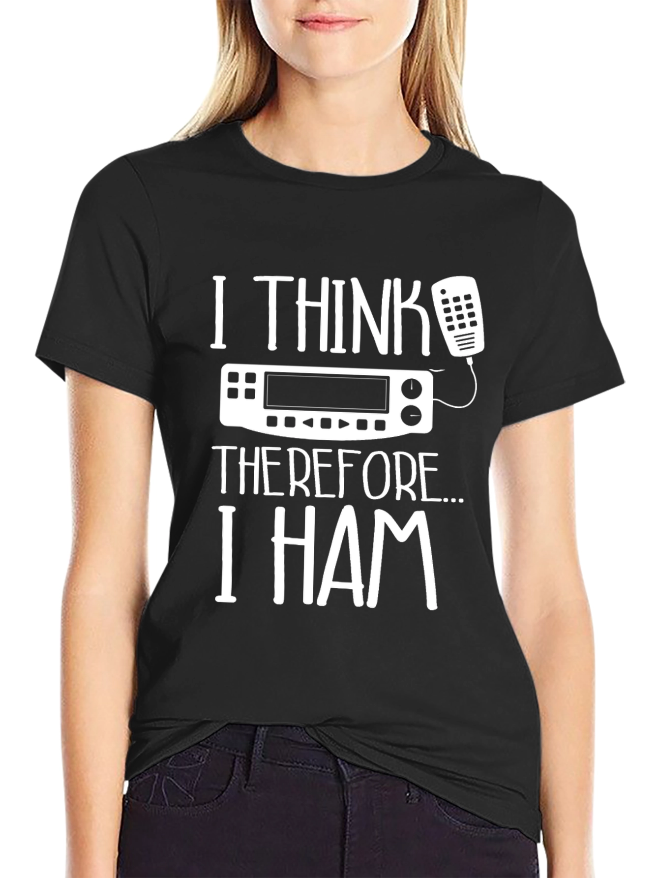 Black I THINK THEREFORE I HAM T-Shirt - Amateur Radio Operator Tee view 2