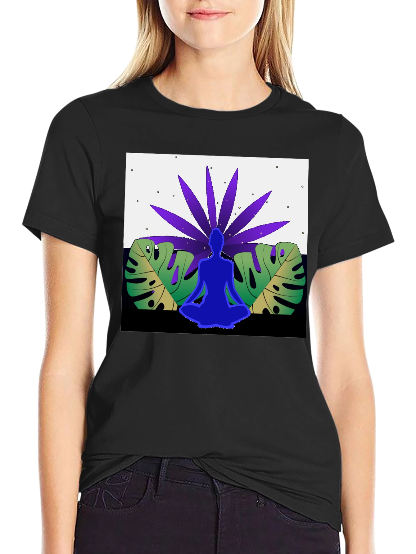 Black Yoga Meditation Nature Graphic Tee view 2