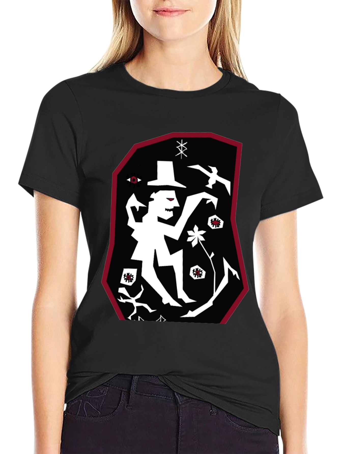 Black Unique Graphic Print T-Shirt - Eye-Catching Design view 2