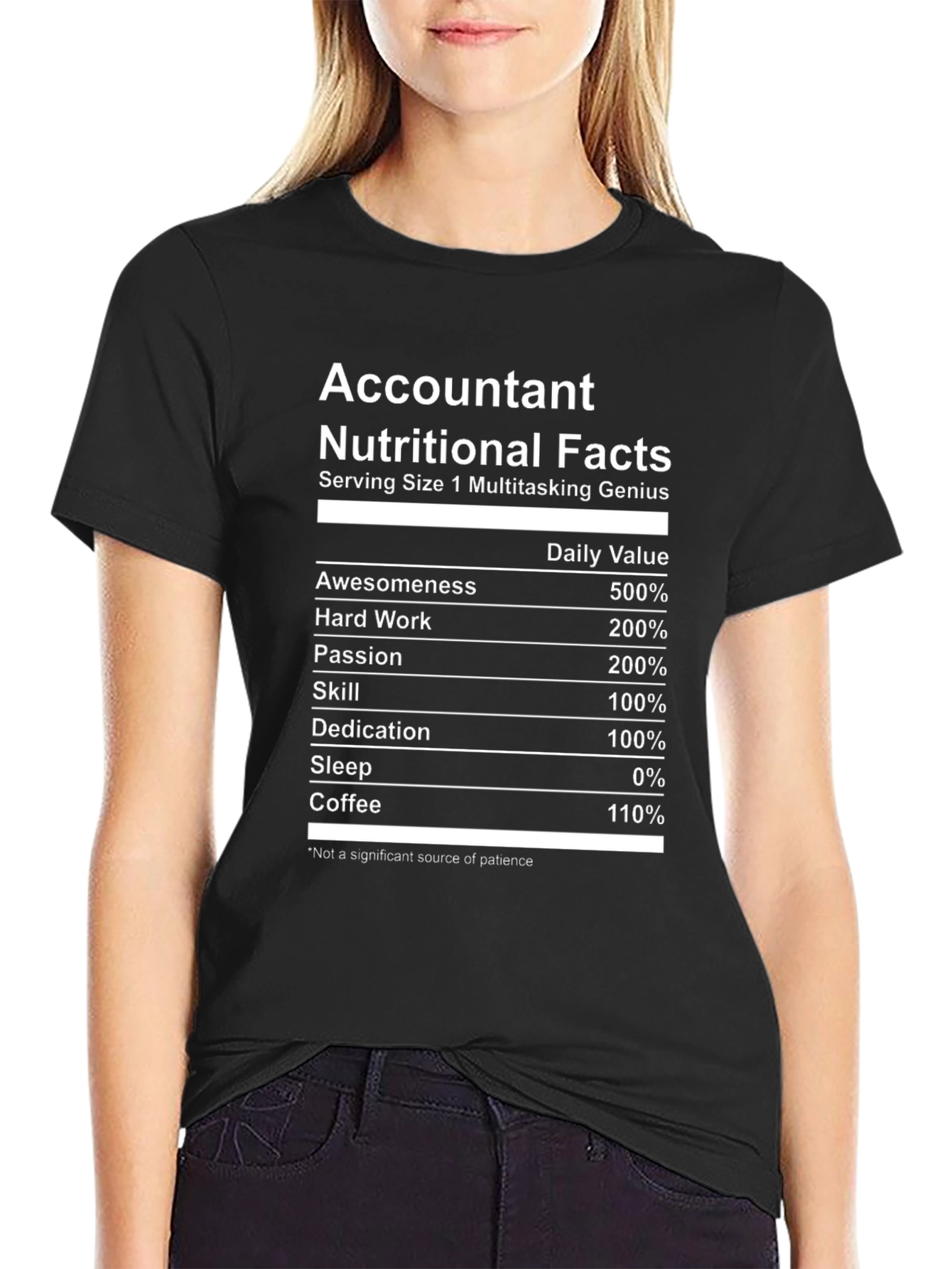 Black Accountant Nutritional Facts Funny T-Shirt view 2