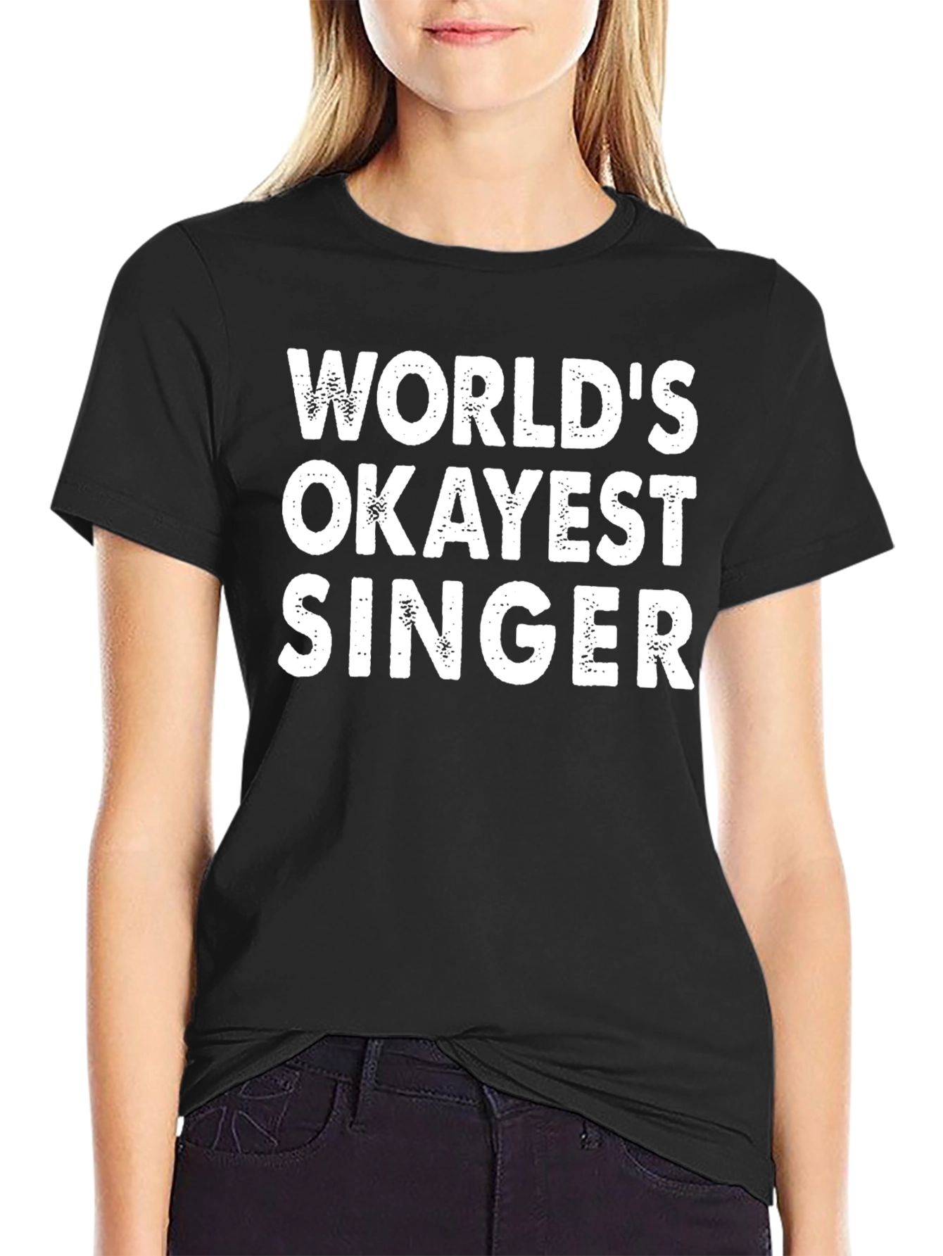 Black World's Okayest Singer - Funny Graphic Tee view 2