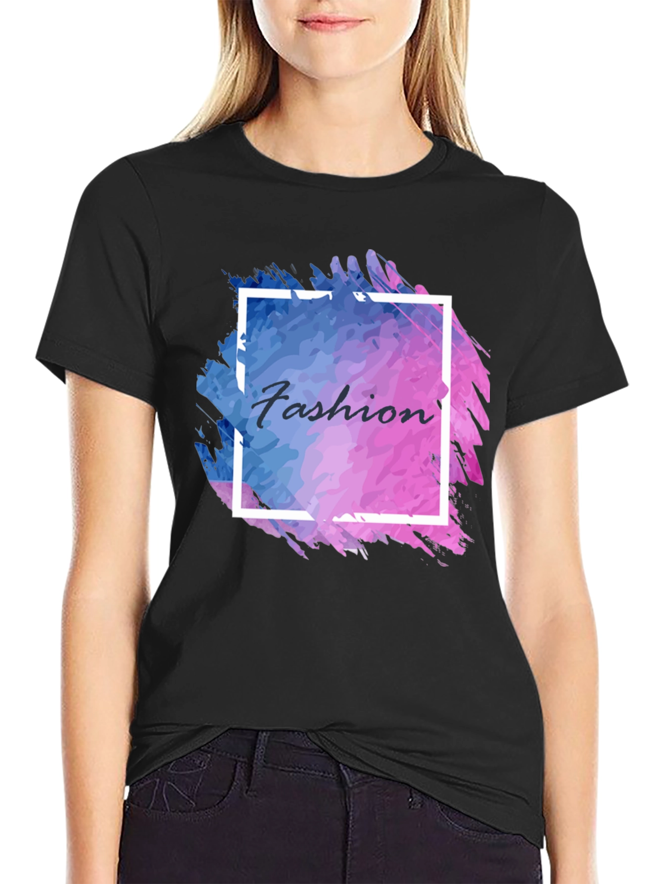 Black Fashion Graphic Tee - Stylish Unisex Crew Neck T-Shirt view 2
