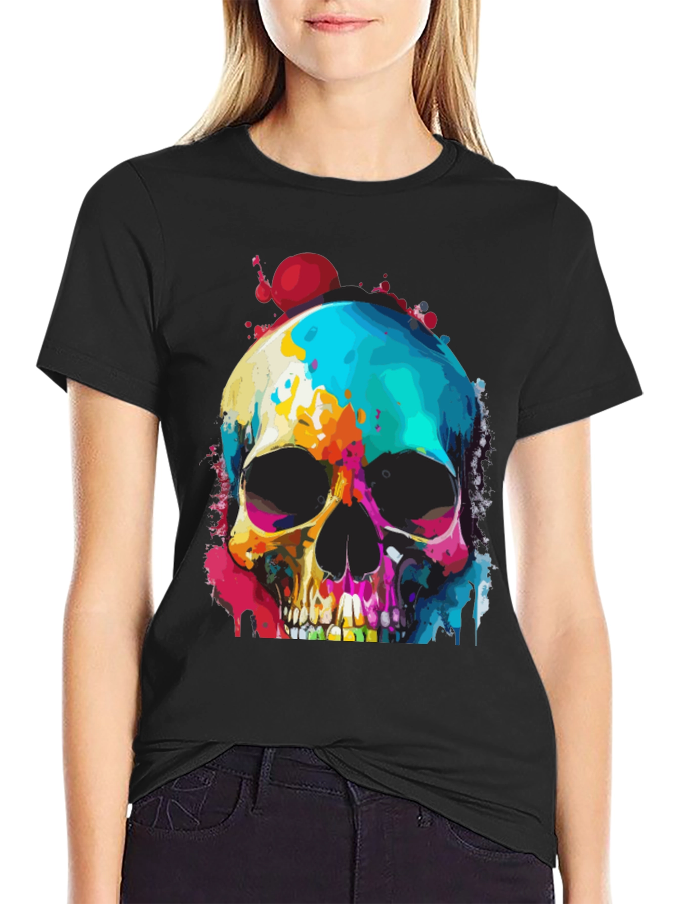Black Vibrant Skull Graphic Tee - Men's Black T-Shirt view 2