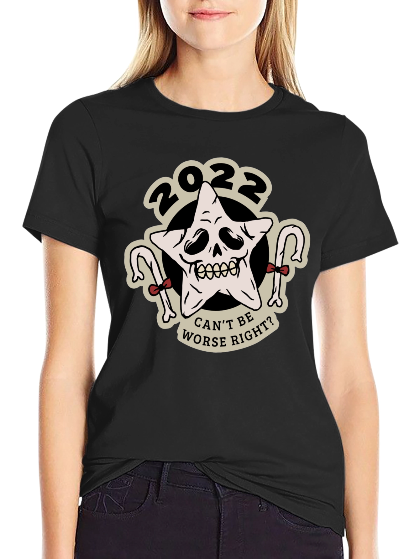 Black 2022 Star Skull Graphic Tee - "Can't Be Worse, Right?" view 2