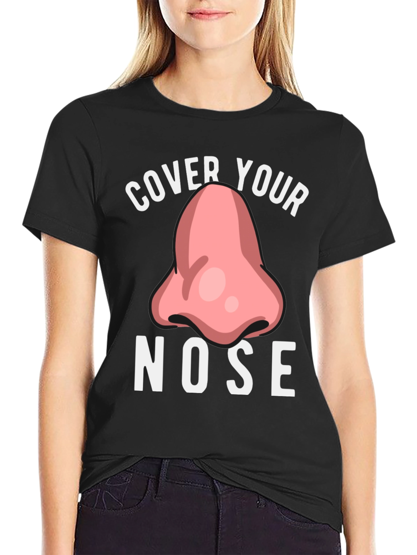 Black Cover Your Nose Graphic Tee Funny T-Shirt view 2