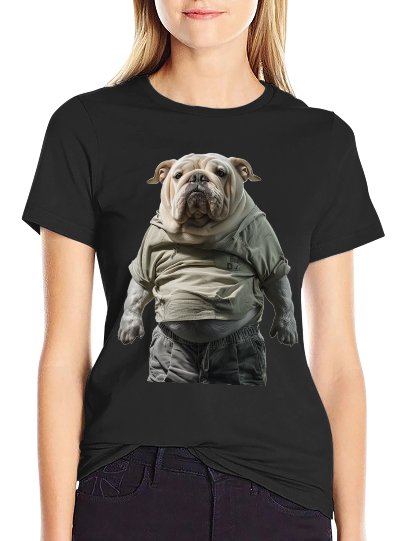 Black Bulldog in Hoodie Graphic Tee view 2
