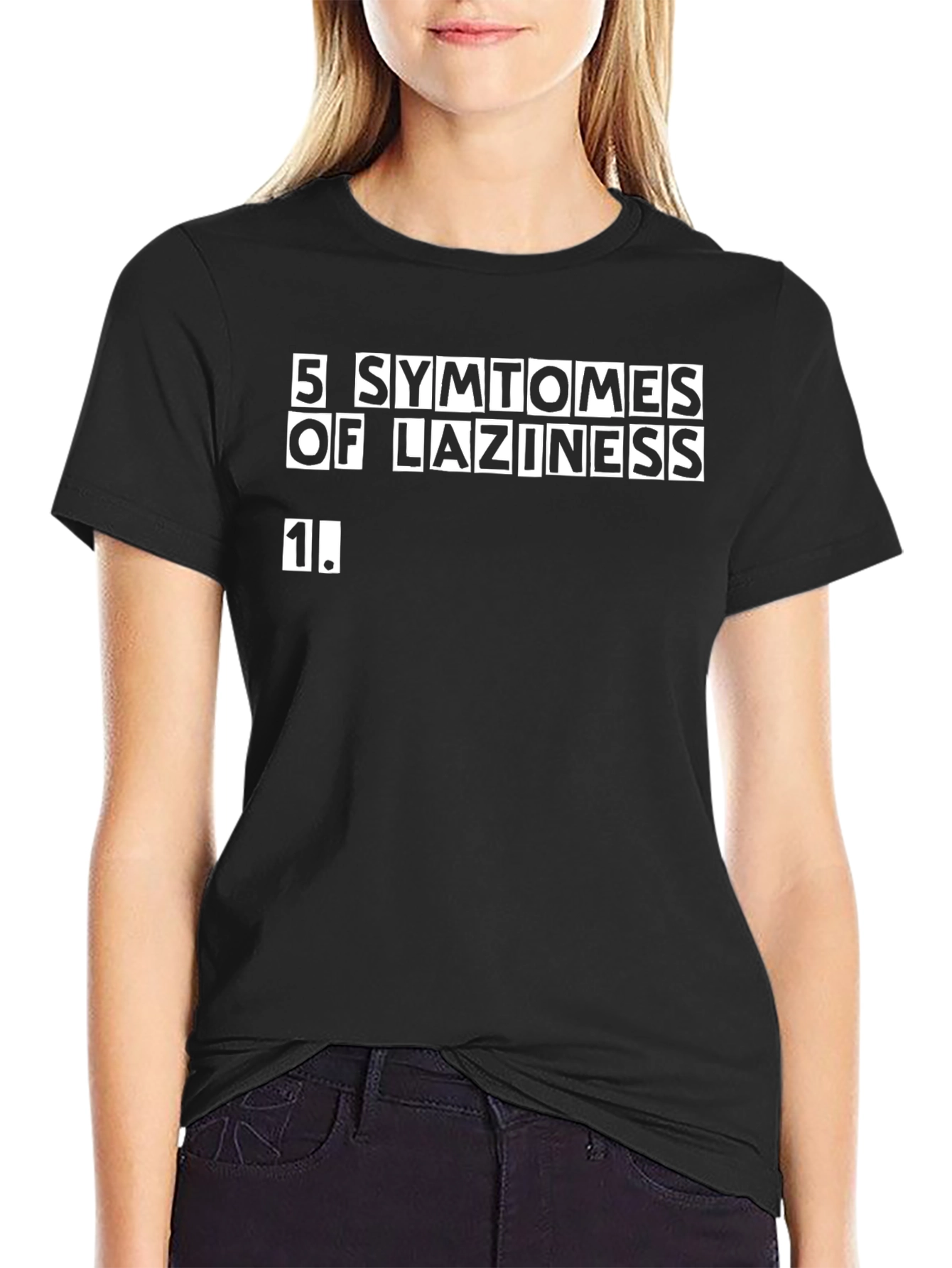 Black Humorous "5 Symptoms of Laziness" Graphic Tee view 2