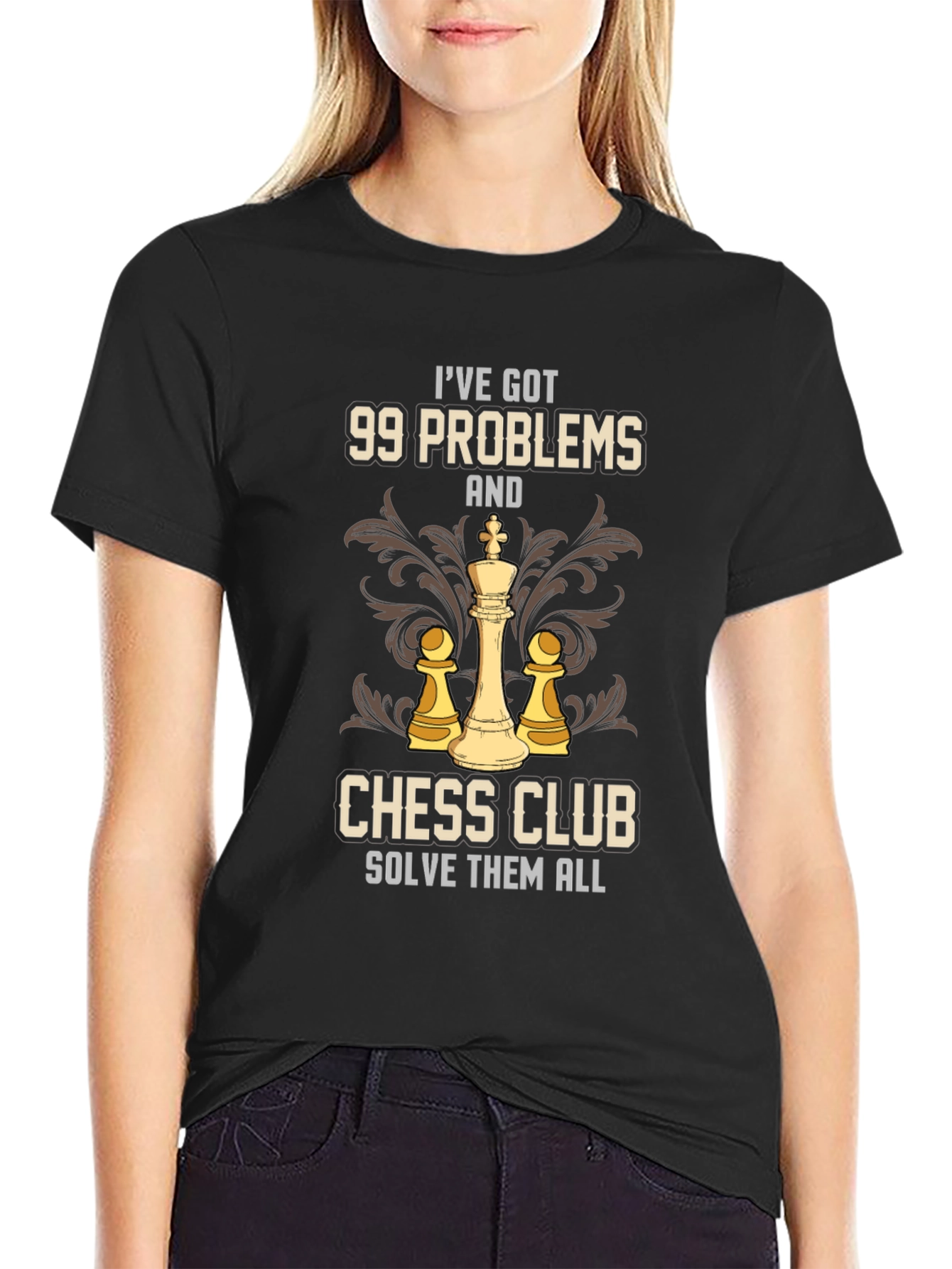 Black 99 Problems Chess Club Solve Them All T-Shirt view 2