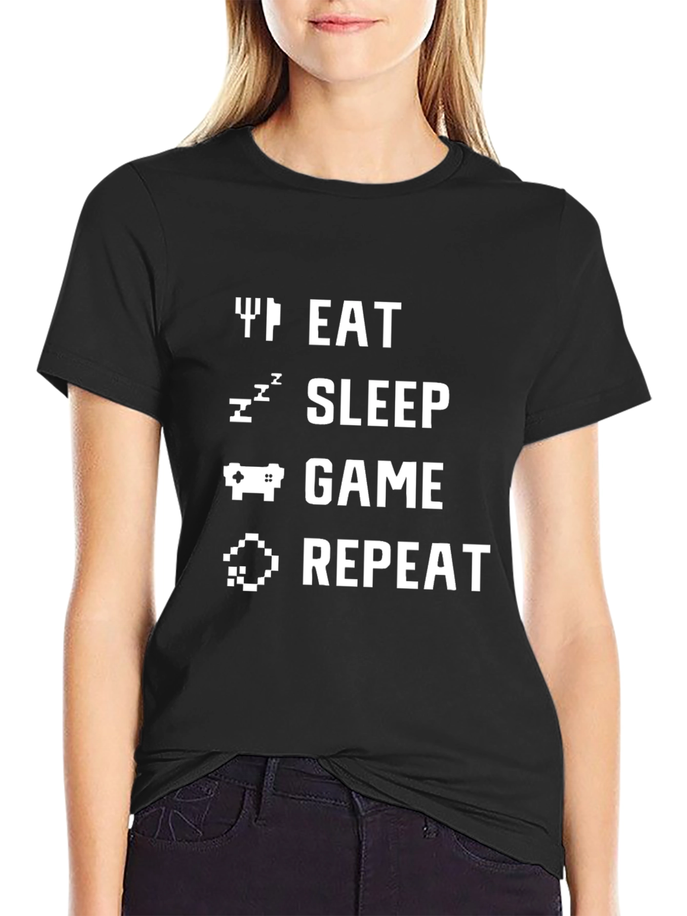 Black Eat Sleep Game Repeat Graphic Tee - Black view 2