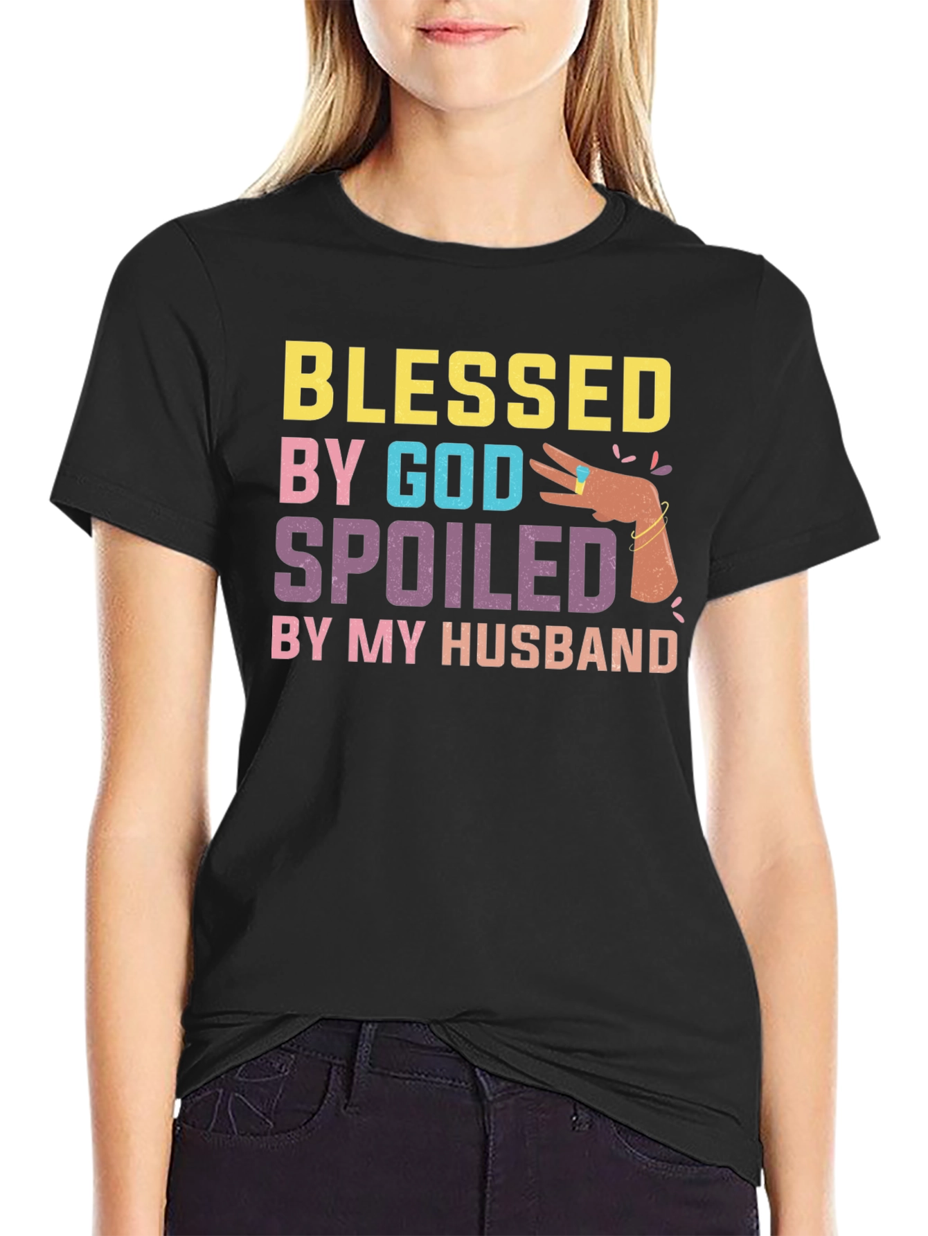 Black Blessed by God Spoiled by my Husband T-Shirt view 2
