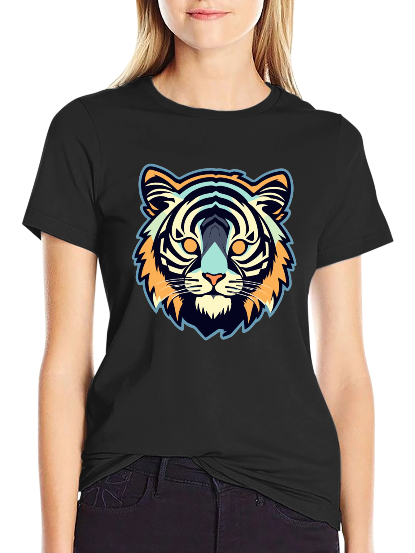 Black Cool Tiger Graphic Black Tee view 2