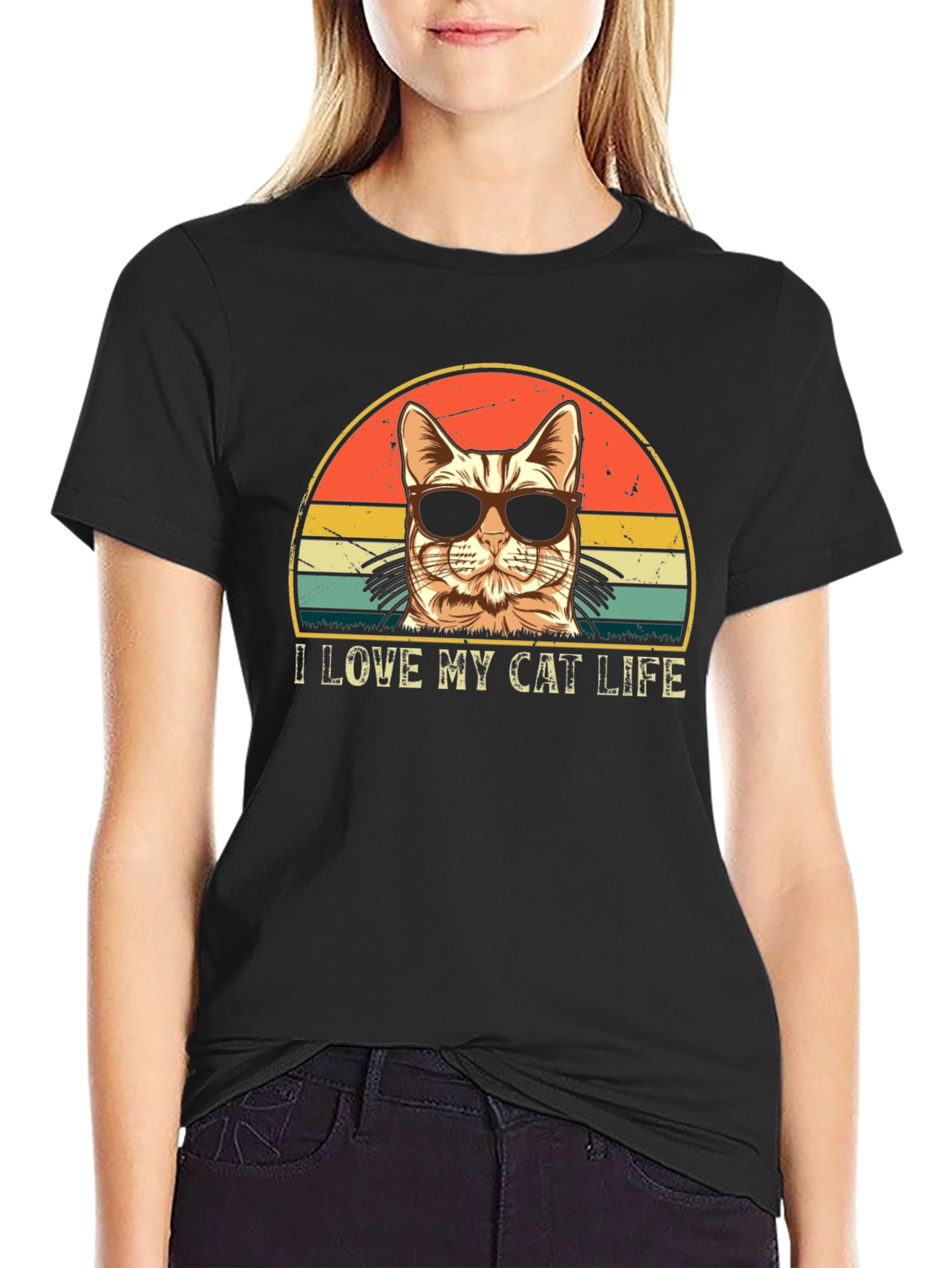 Black I Love My Cat Life Retro T-Shirt view 2