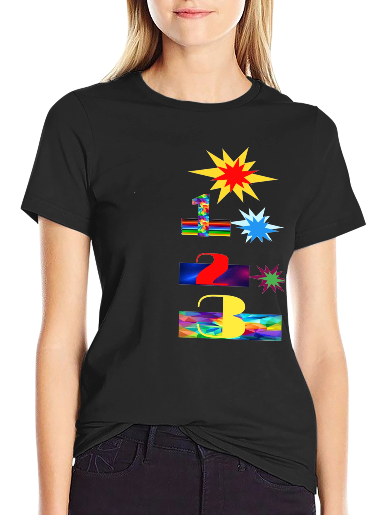 Black Fun Number Blast T-Shirt - Colorful Graphic Tee view 2