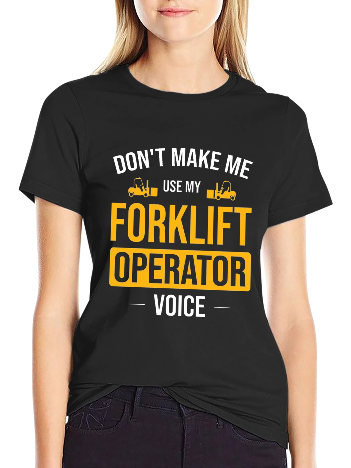 Black Forklift Operator Voice T-Shirt view 2