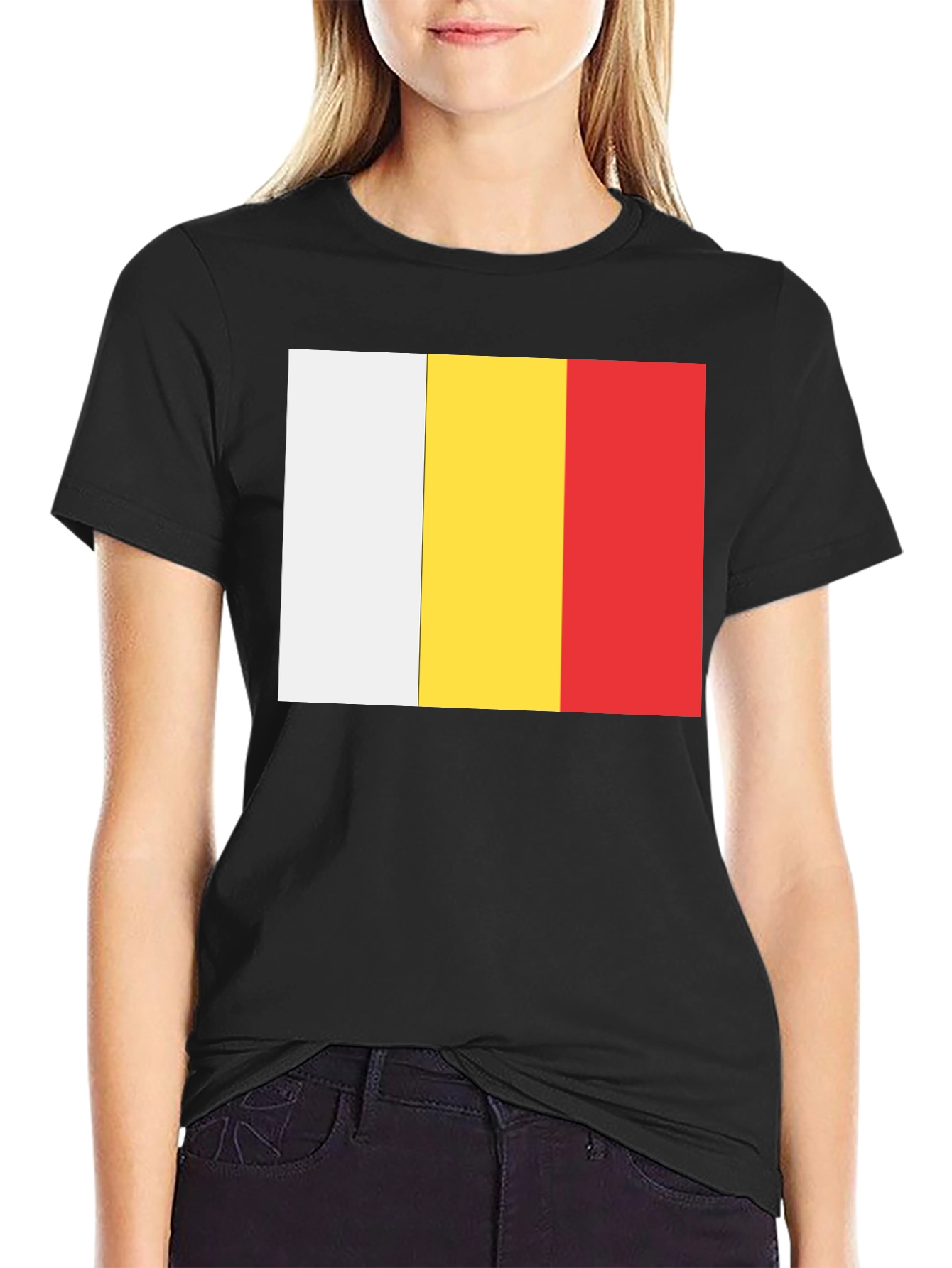 Black White, Yellow, and Red Striped T-Shirt view 2