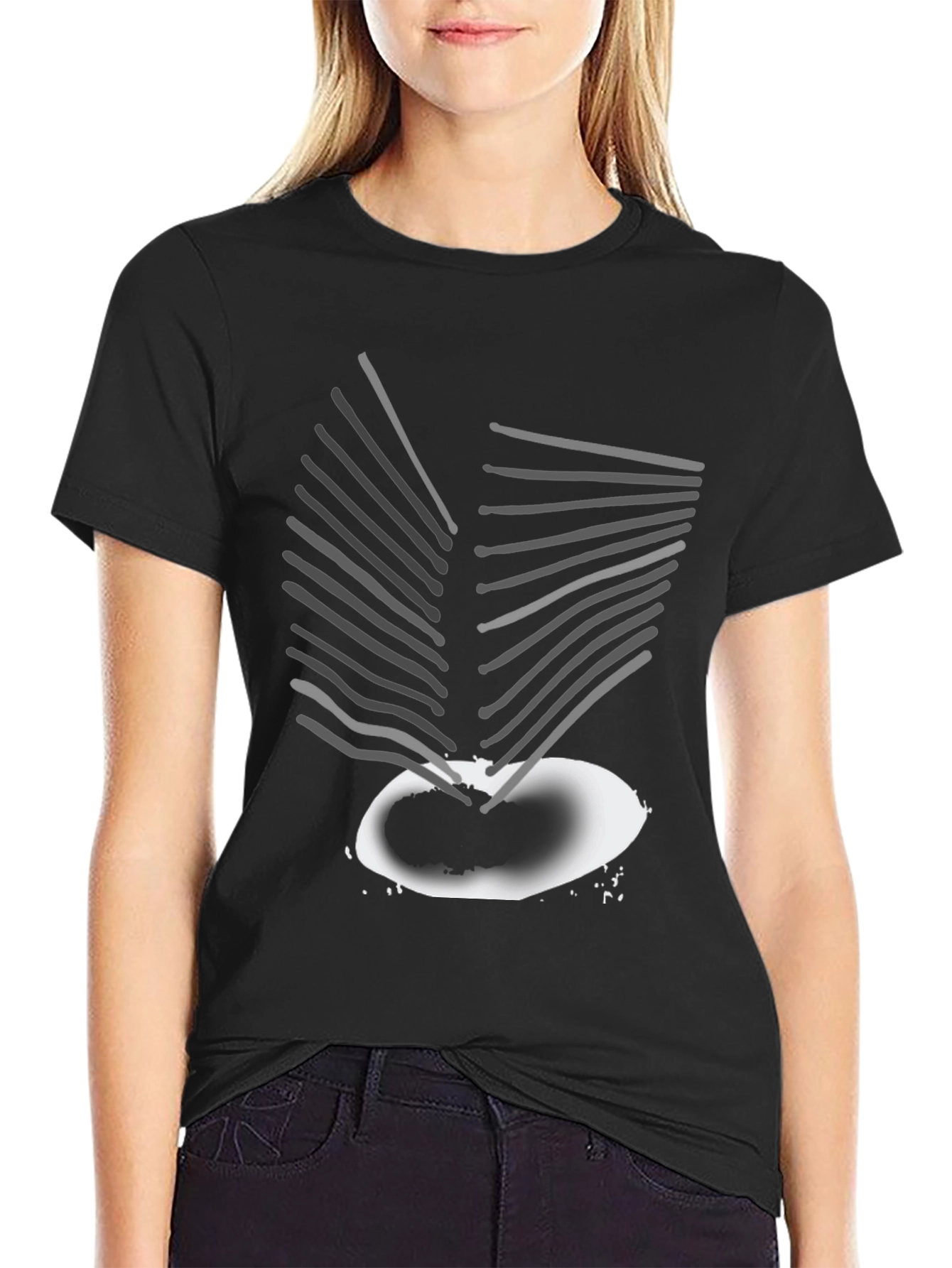 Black Abstract Graphic Print Tee - Modern Art Shirt view 2