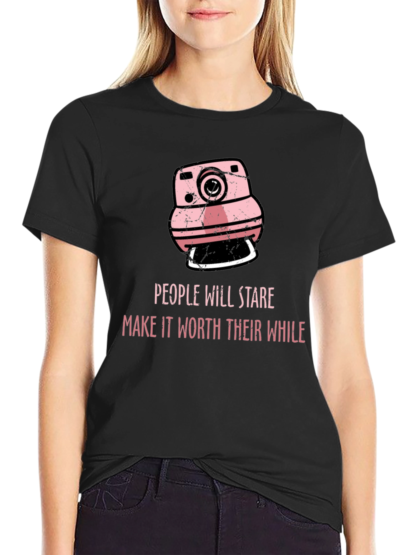 Black Retro Camera Graphic T-Shirt - "Make it Worth Their While" view 2