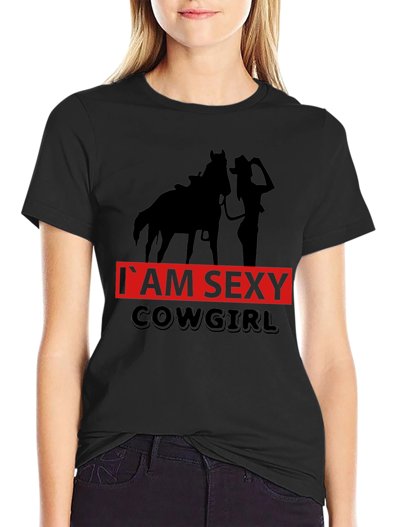 Black I'm Sexy Cowgirl Graphic Tee - Black Unisex T-Shirt view 2