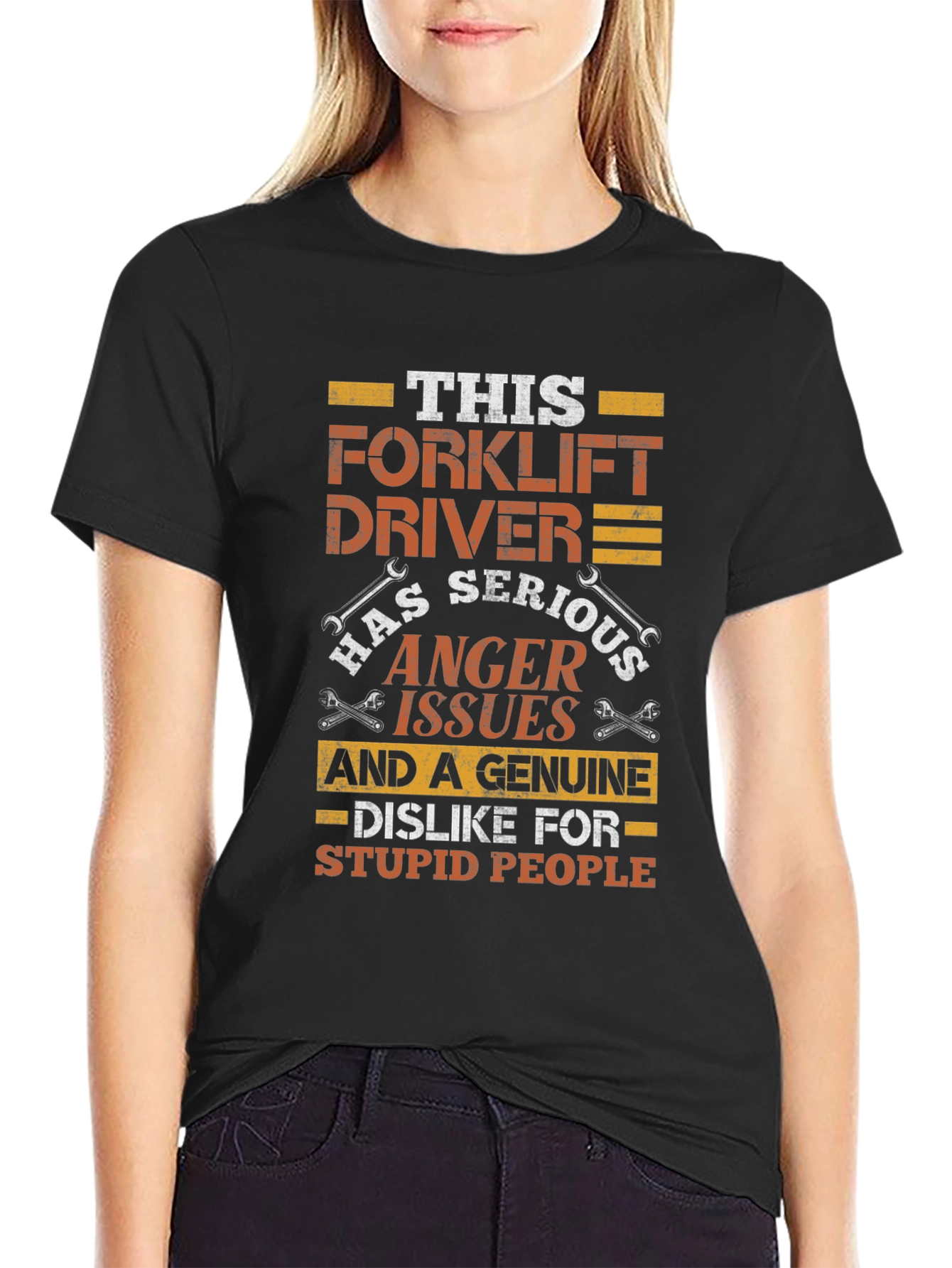 Black Forklift Driver Anger Issues Funny T-Shirt view 2