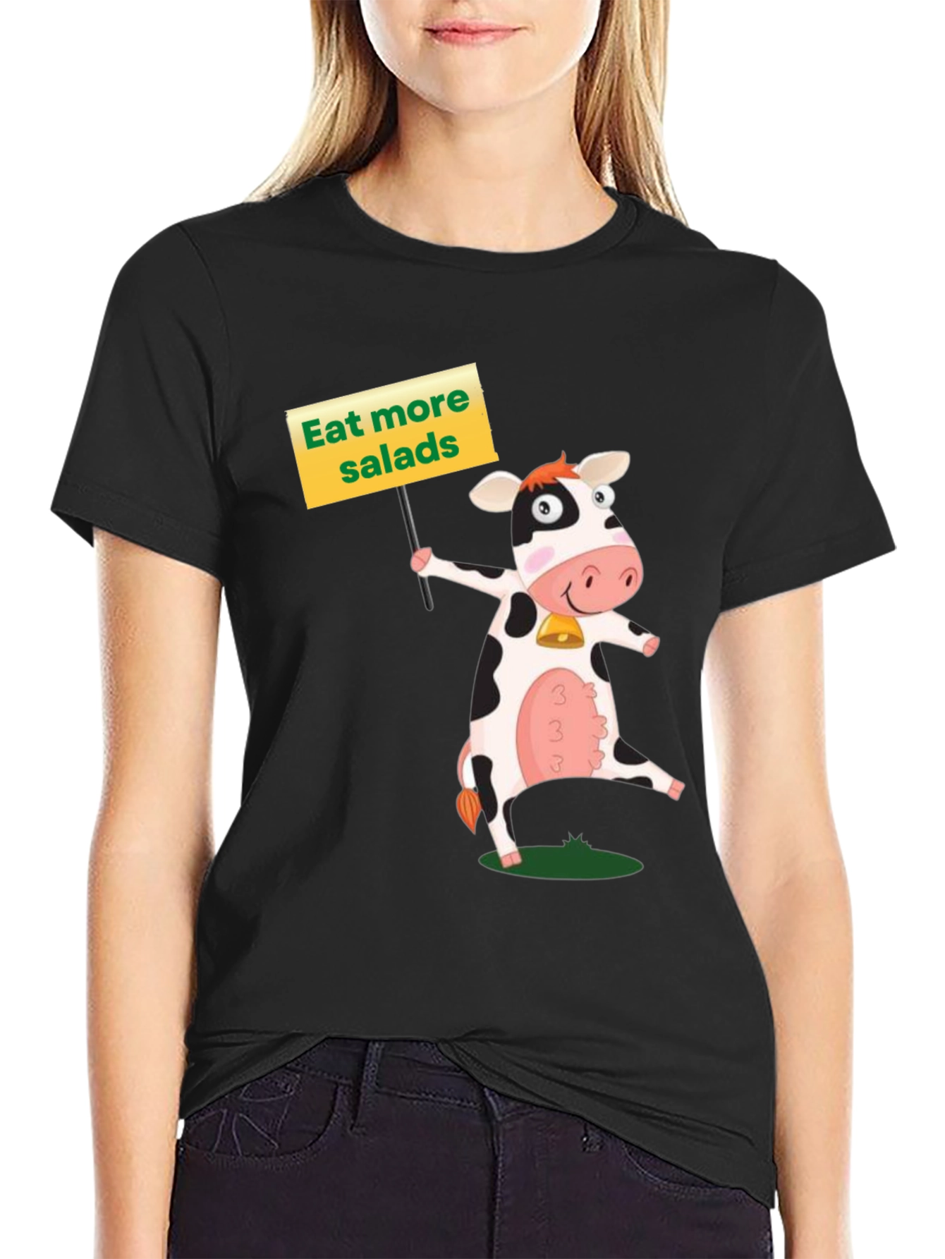 Black Eat More Salads Cow Graphic T-Shirt view 2