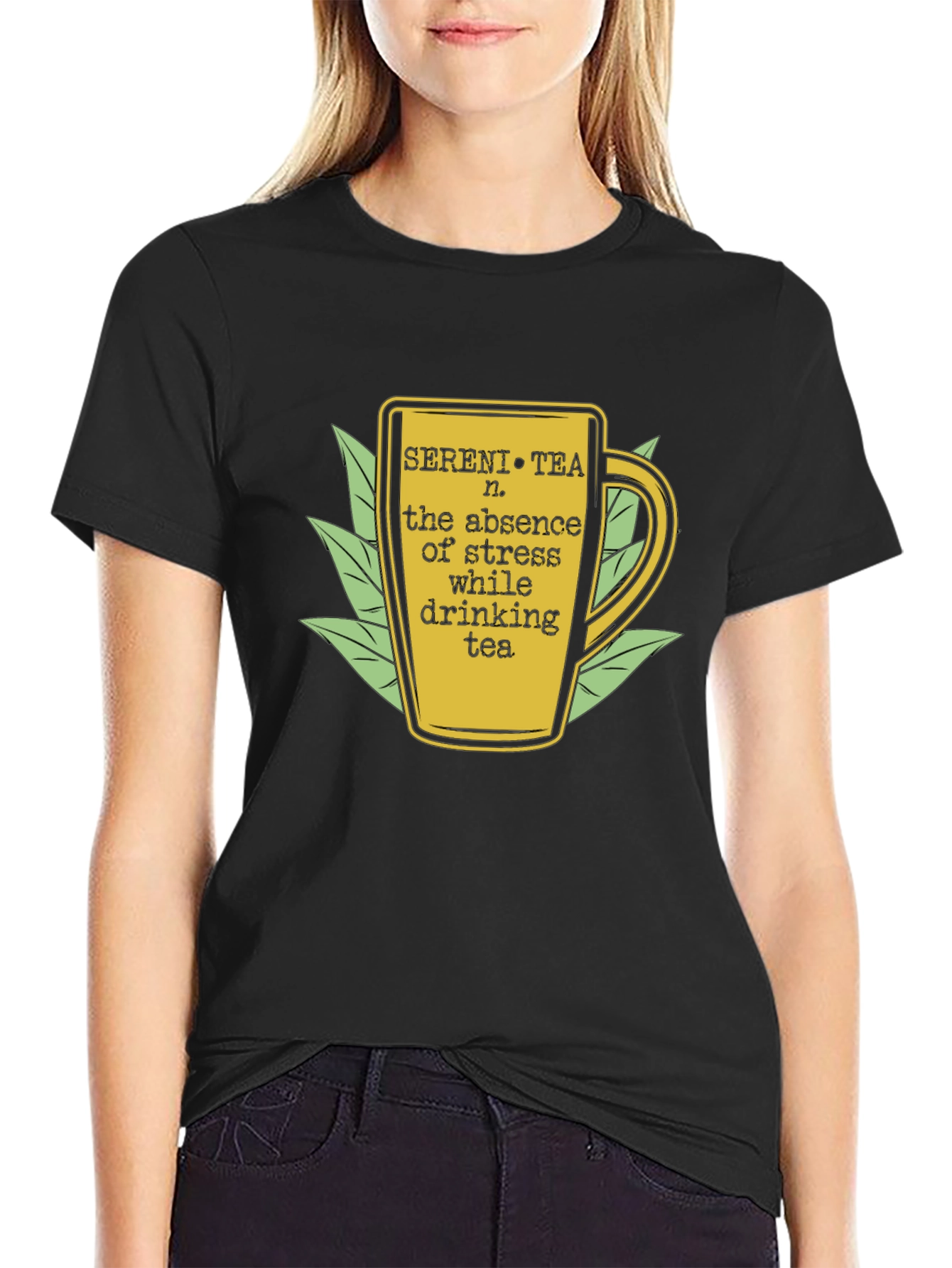Black Sereni Tea T-Shirt: Find Your Zen view 2
