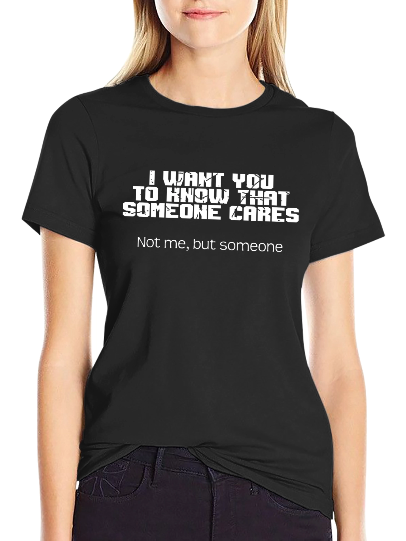 Black Funny "Someone Cares" Black Graphic Tee view 2
