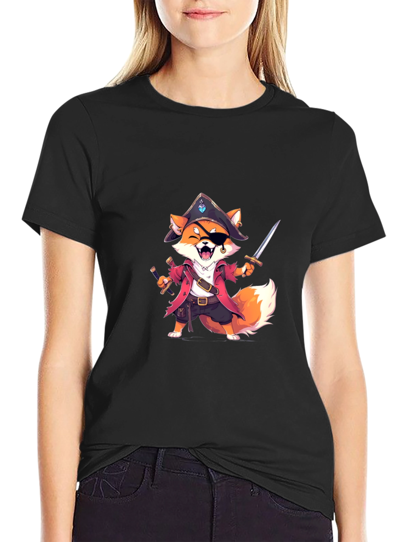 Black Pirate Fox Graphic Tee - Soft Cotton Blend view 2