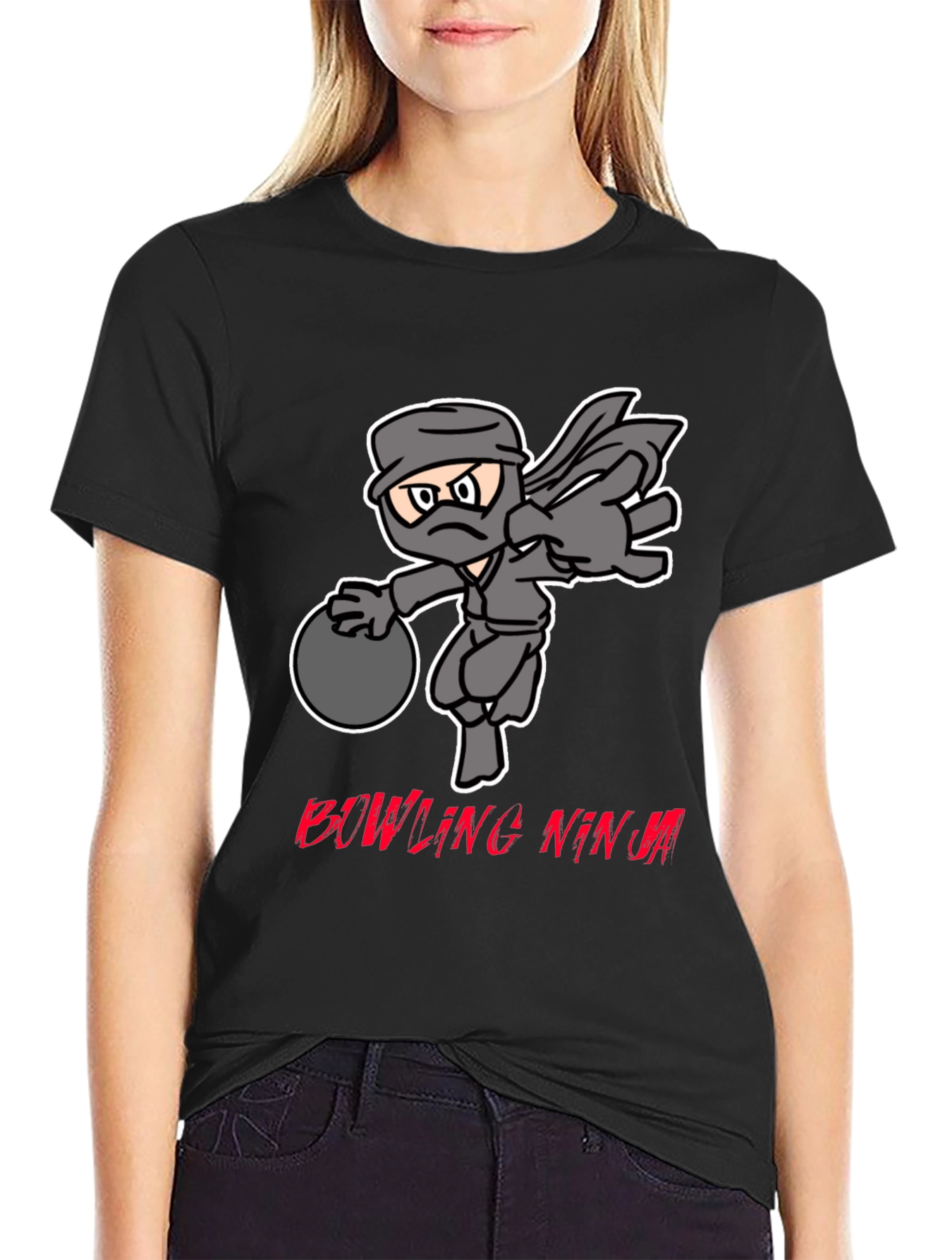 Black Bowling Ninja Graphic Tee - Strike with Stealth! view 2