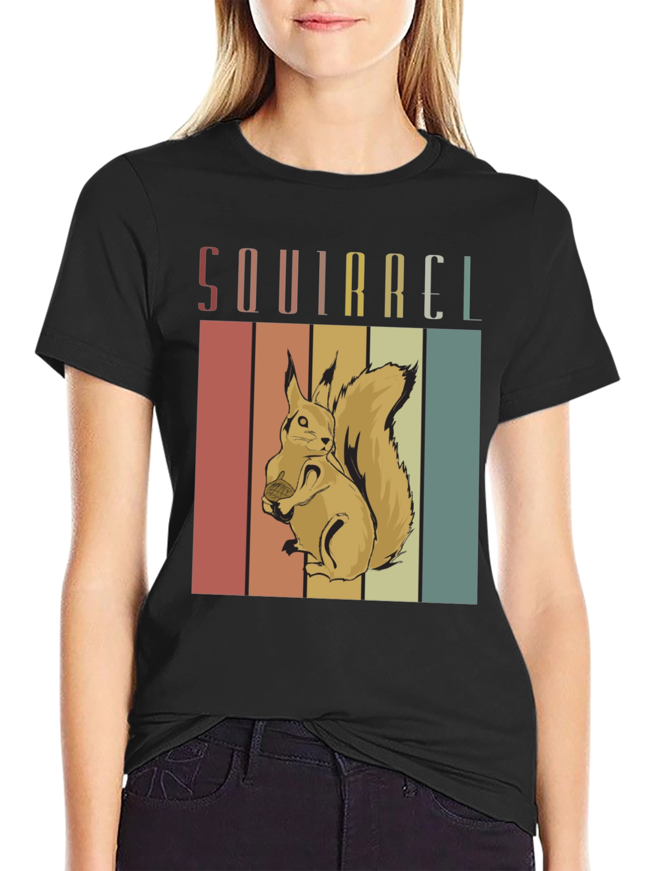 Black Retro Squirrel Graphic T-Shirt - Vintage Style view 2