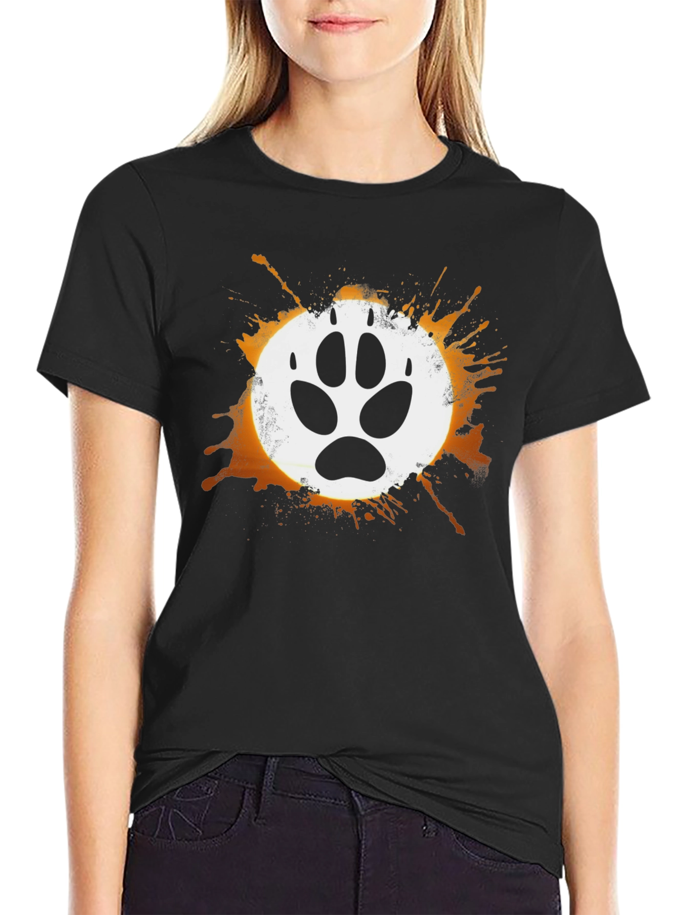 Black Wolf Paw Print Graphic T-Shirt view 2
