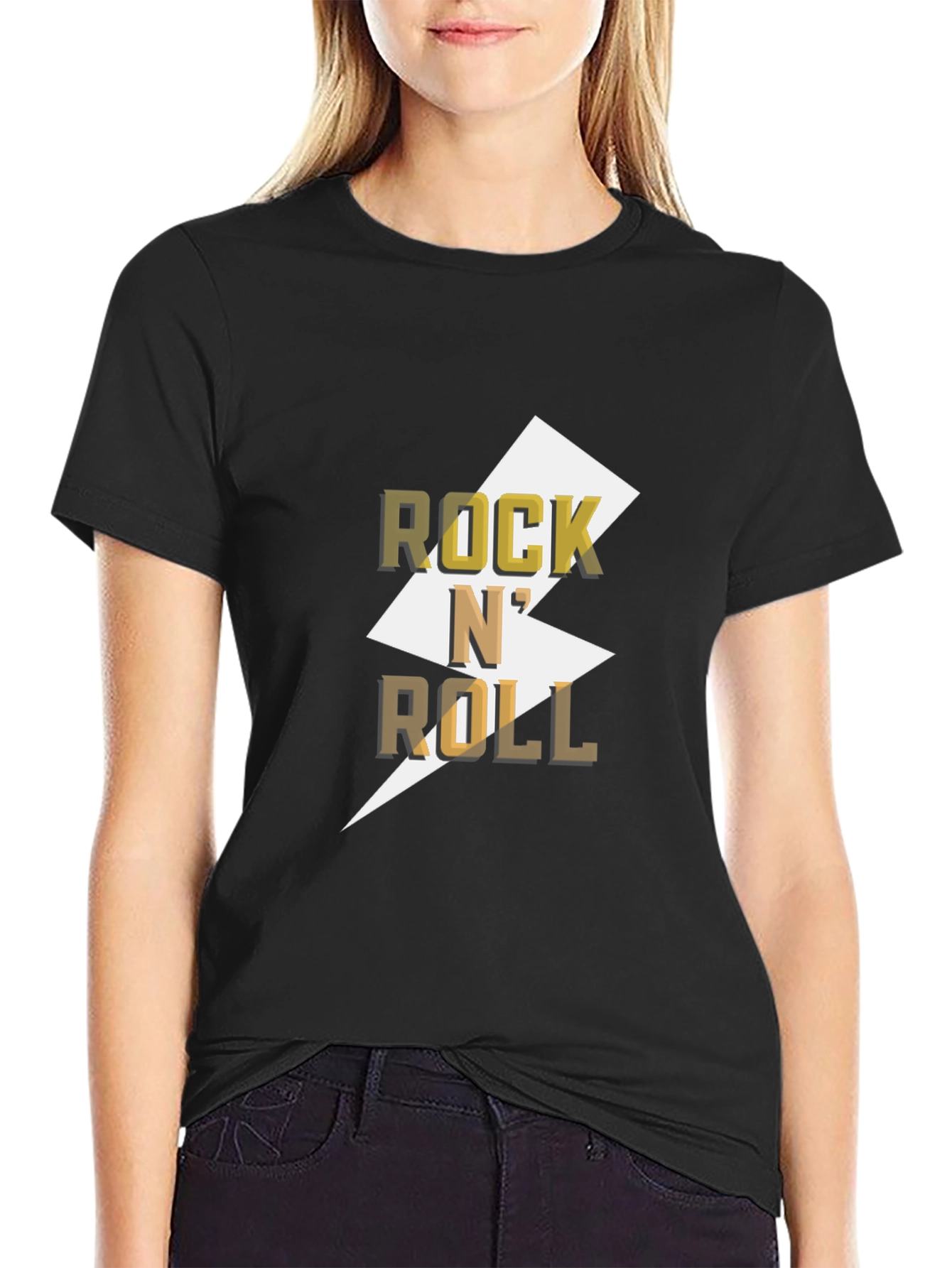 Black Rock N' Roll Graphic Tee - Black Cotton T-Shirt view 2