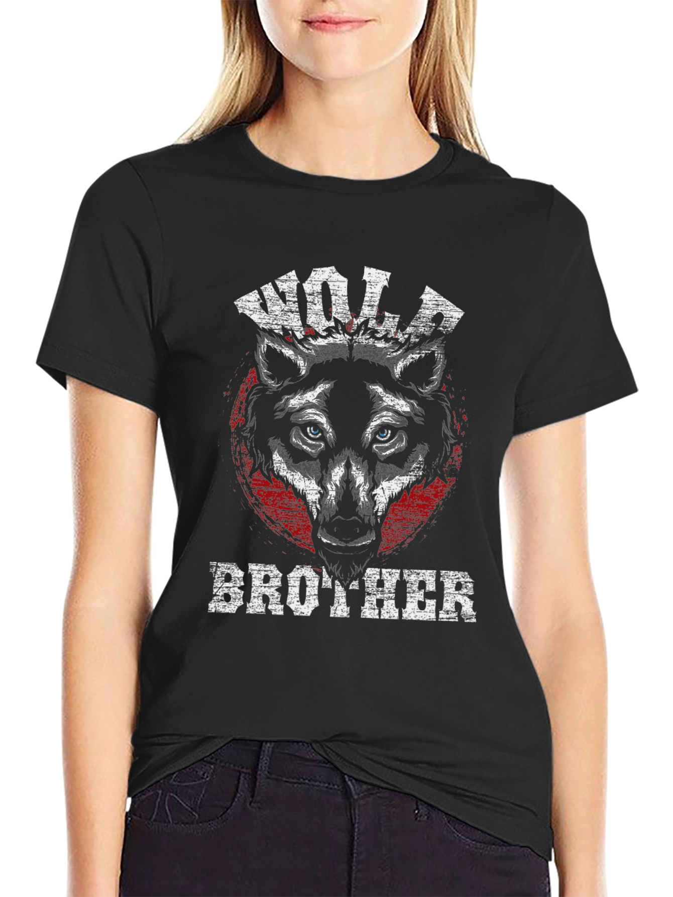 Black Wolf Brother Graphic Tee - Black Cotton T-Shirt view 2
