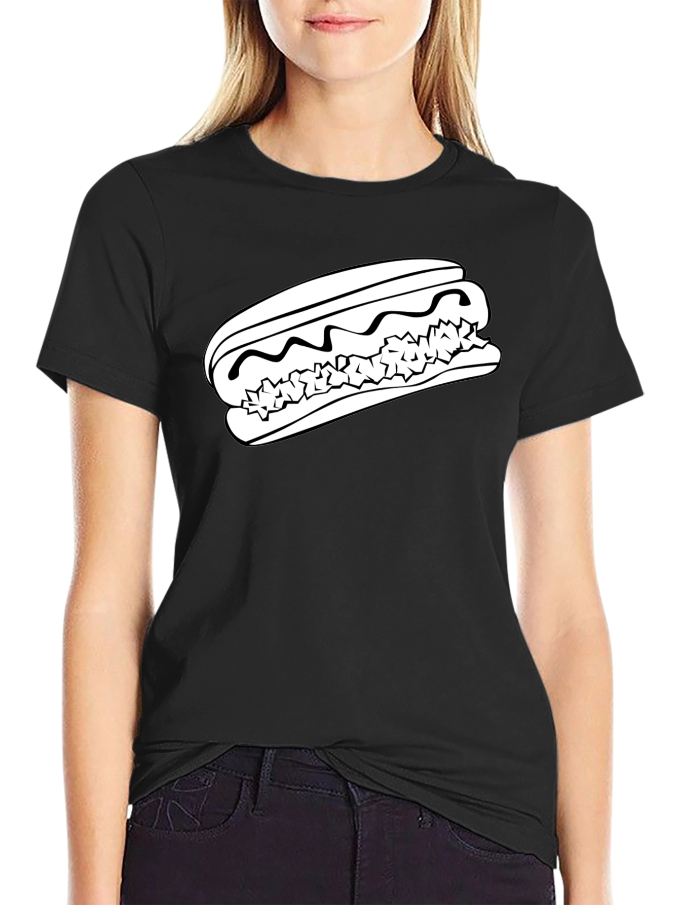 Black Hot Dog Graphic Tee - Unisex Black T-Shirt view 2
