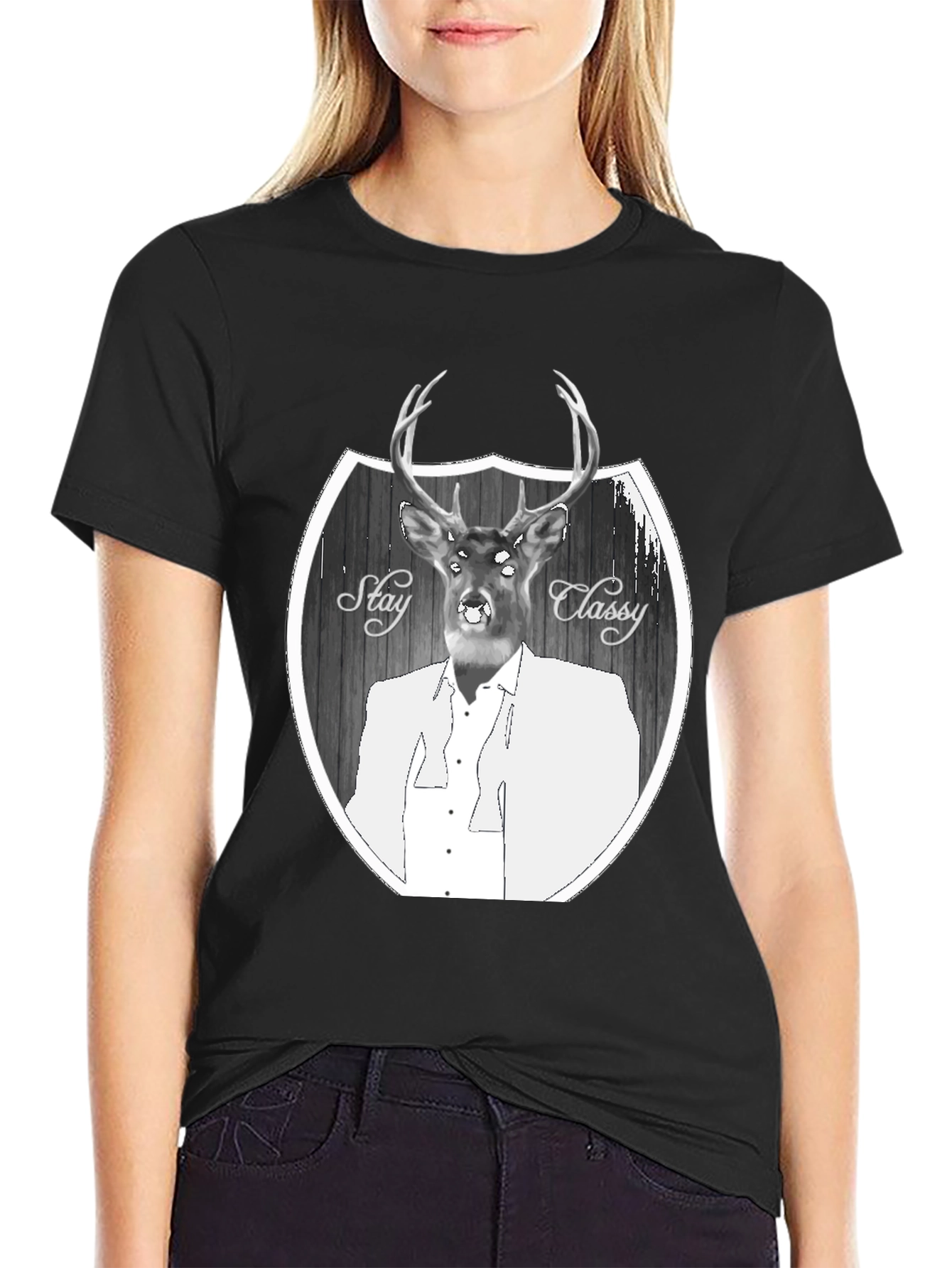 Black Stay Classy Deer Graphic T-Shirt - Men's Black Tee view 2