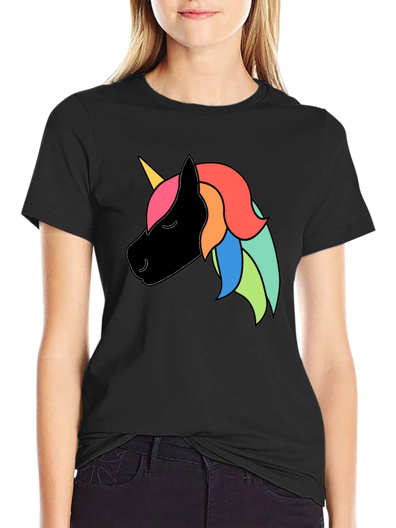 Black Unicorn Graphic Black T-Shirt view 2