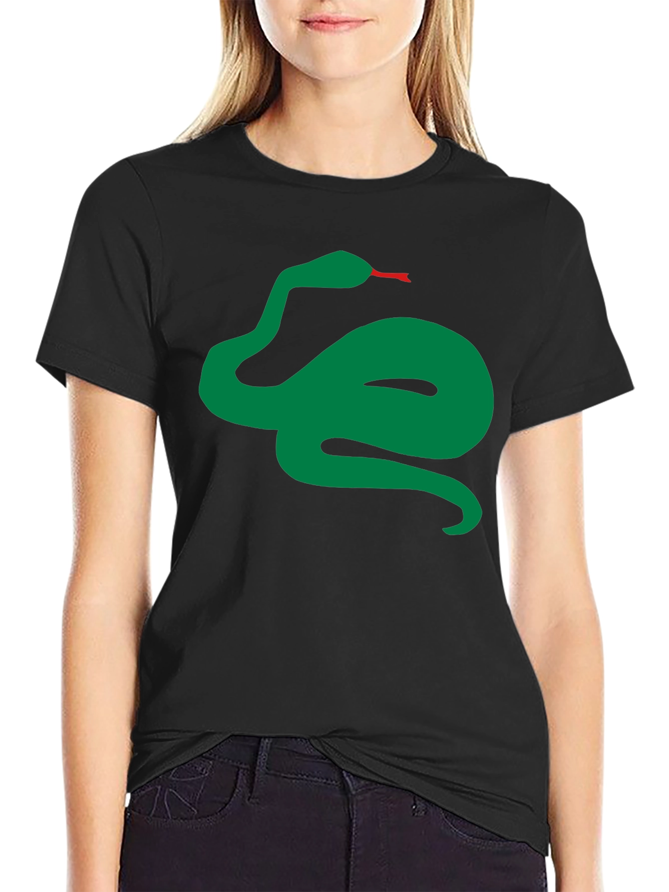 Black Green Snake Graphic Black T-Shirt view 2