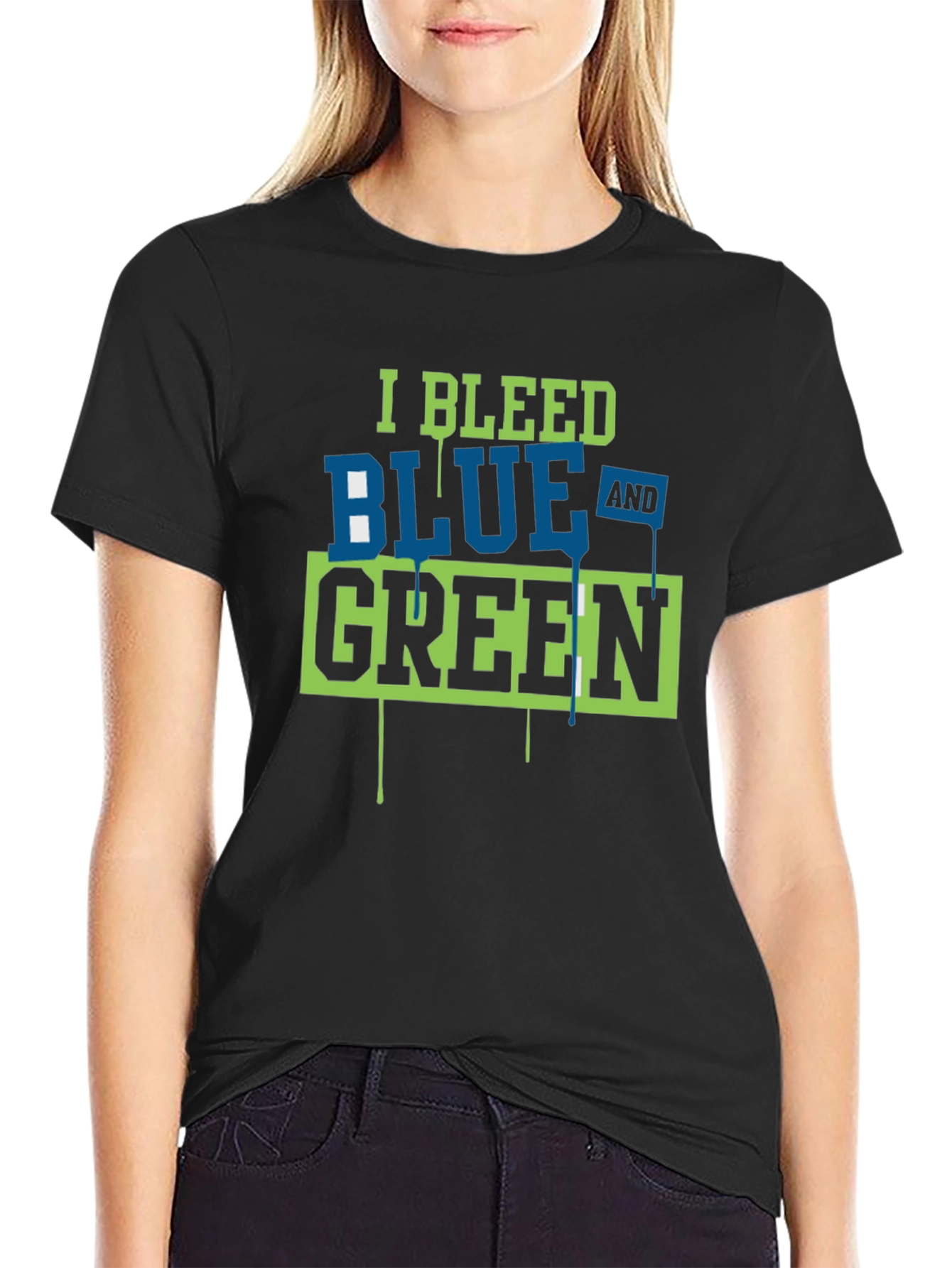Black I Bleed Blue and Green Graphic Tee view 2