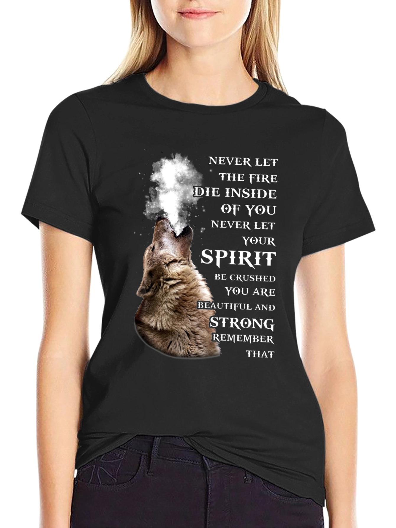 Black Wolf Spirit Graphic Tee - Never Let Your Fire Die view 2