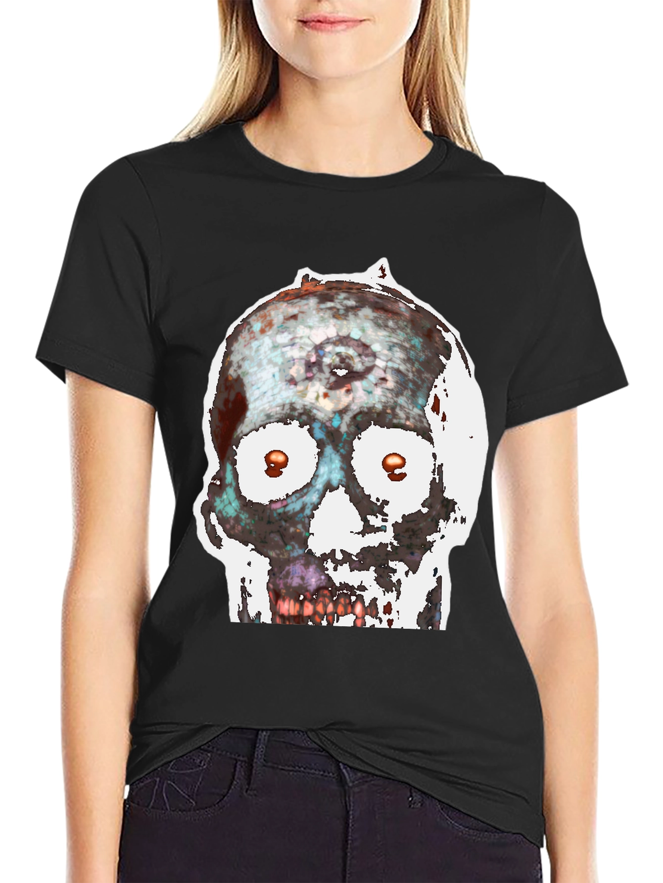 Black Edgy Skull Graphic Tee view 2