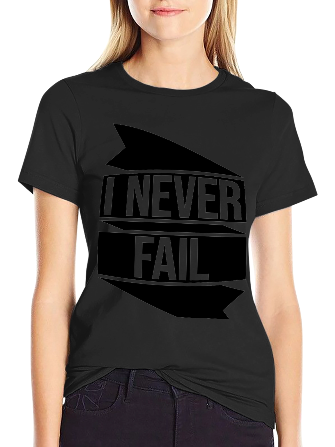 Black I NEVER FAIL Graphic Tee - Bold Statement T-Shirt view 2