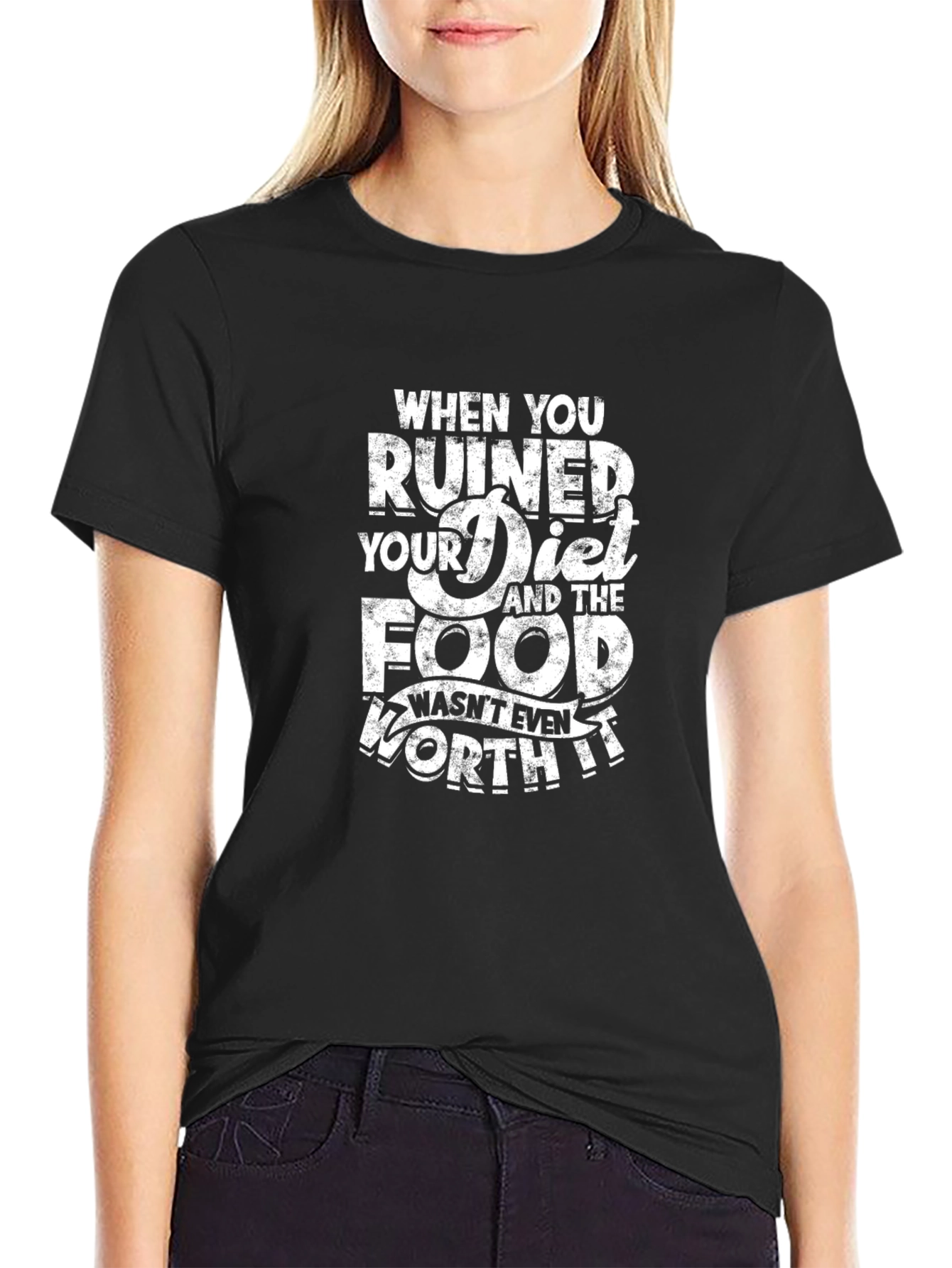Black Diet Ruined Food Worth It Graphic Tee view 2