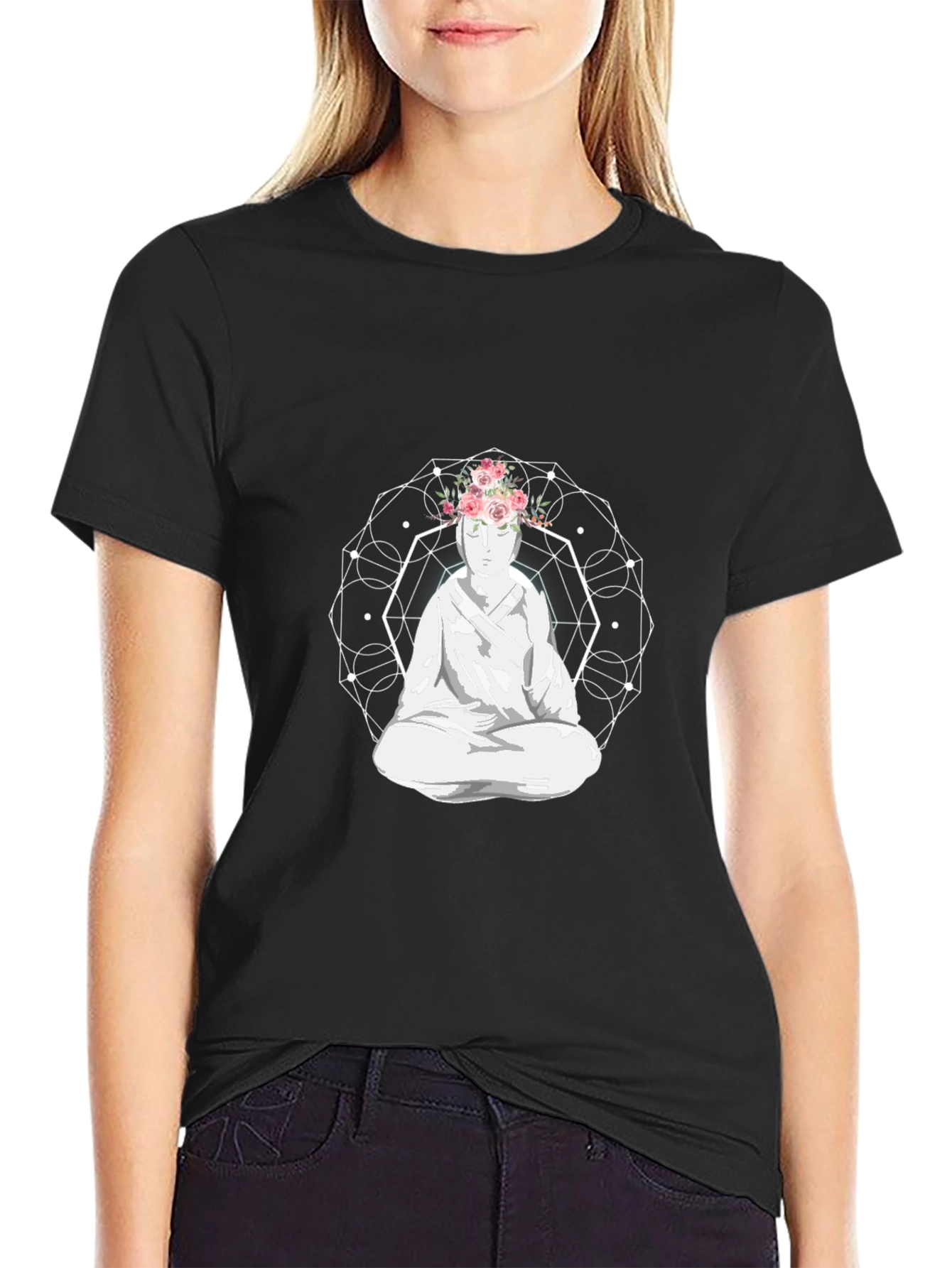 Black Meditative Floral Crown Graphic Tee view 2