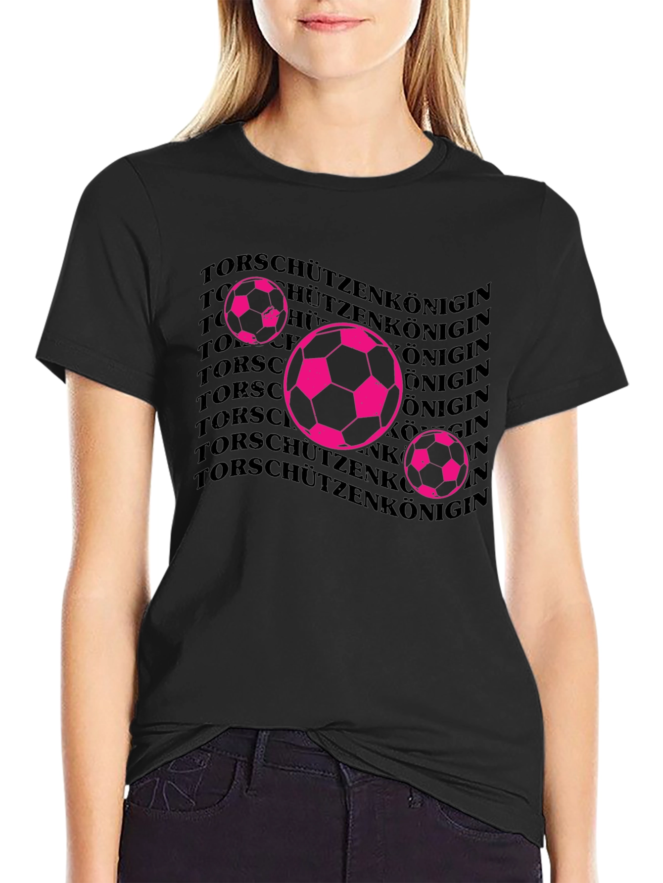 Black Soccer Queen Graphic Tee - Black Cotton T-Shirt view 2
