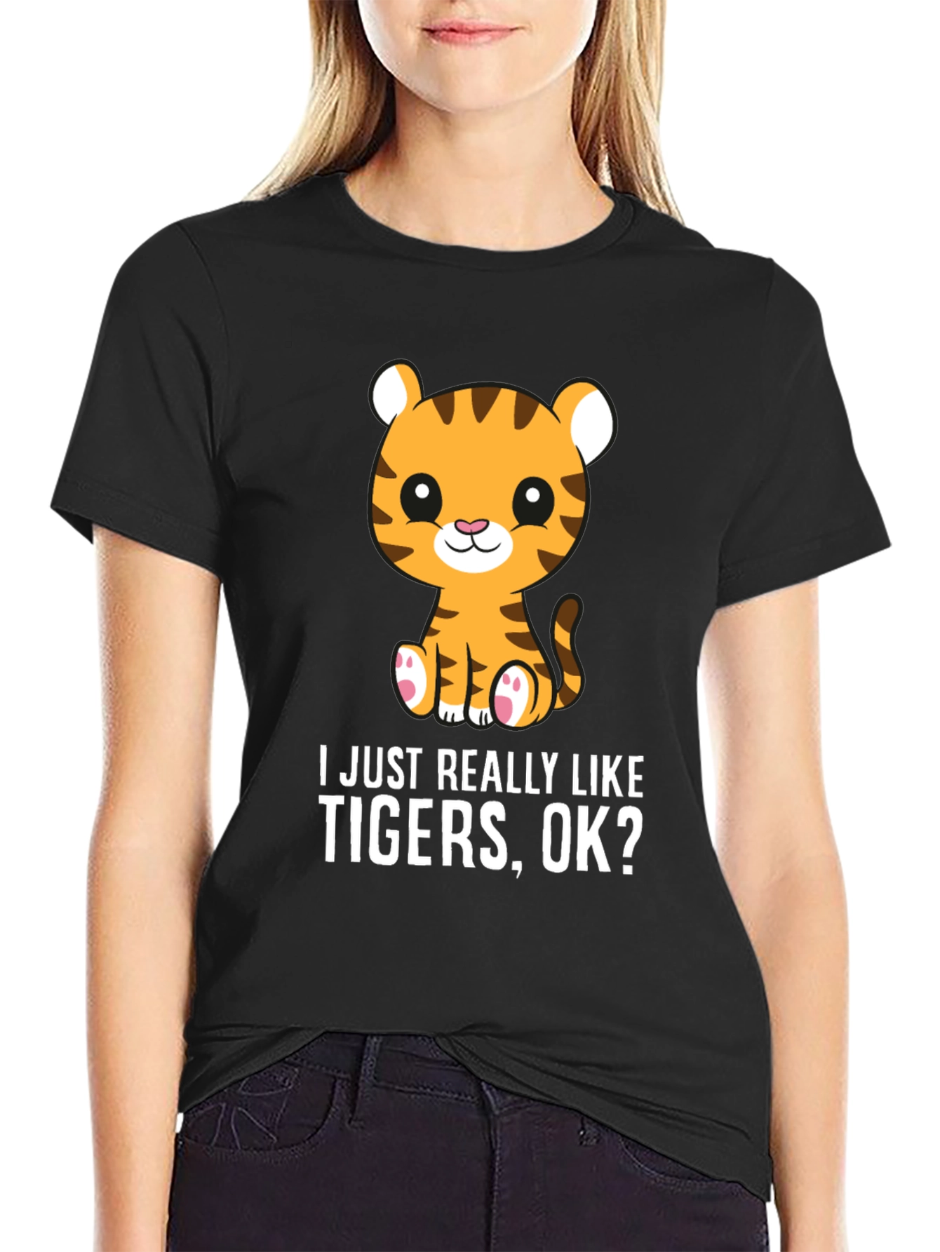 Black Cute Tiger Lover T-Shirt - I Just Really Like Tigers, OK? view 2