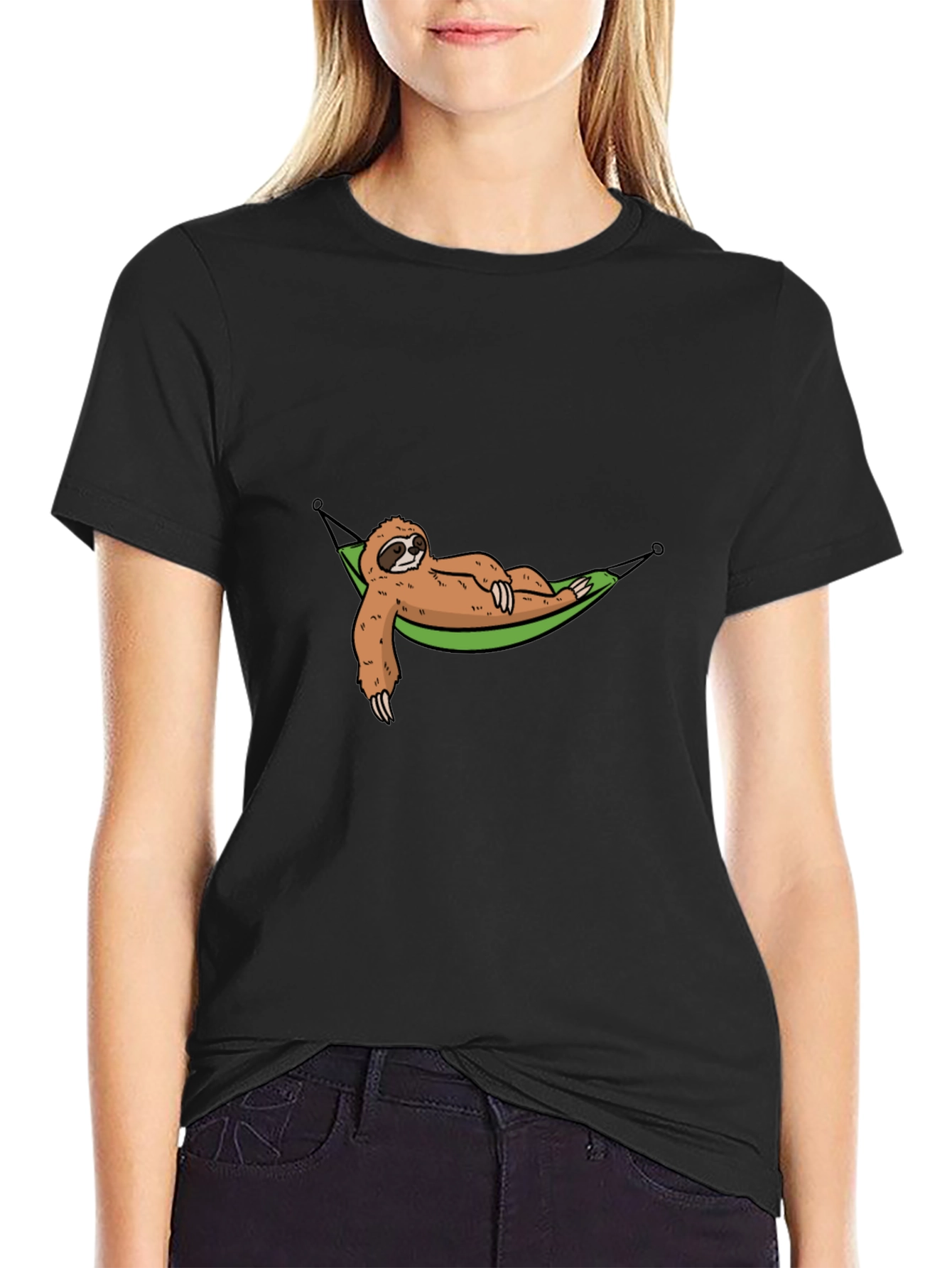 Black Lazy Sloth Hammock Graphic Tee - Relaxed Style view 2