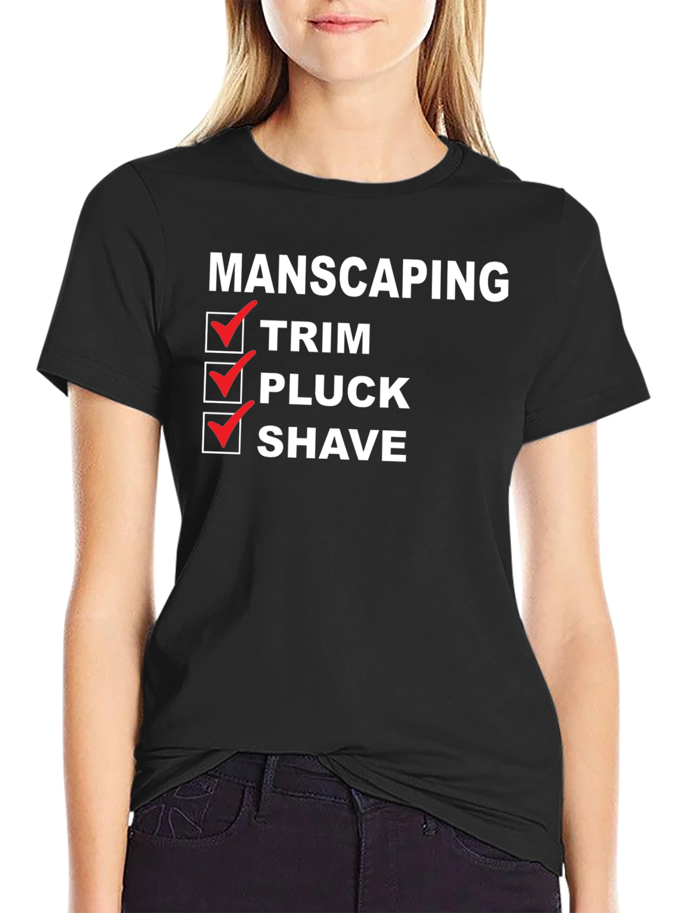 Black Manscaping Checklist T-Shirt - Funny Grooming Tee view 2