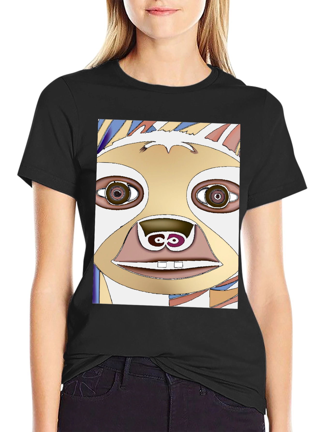 Black Abstract Sloth Graphic Tee - Unique Art Design view 2